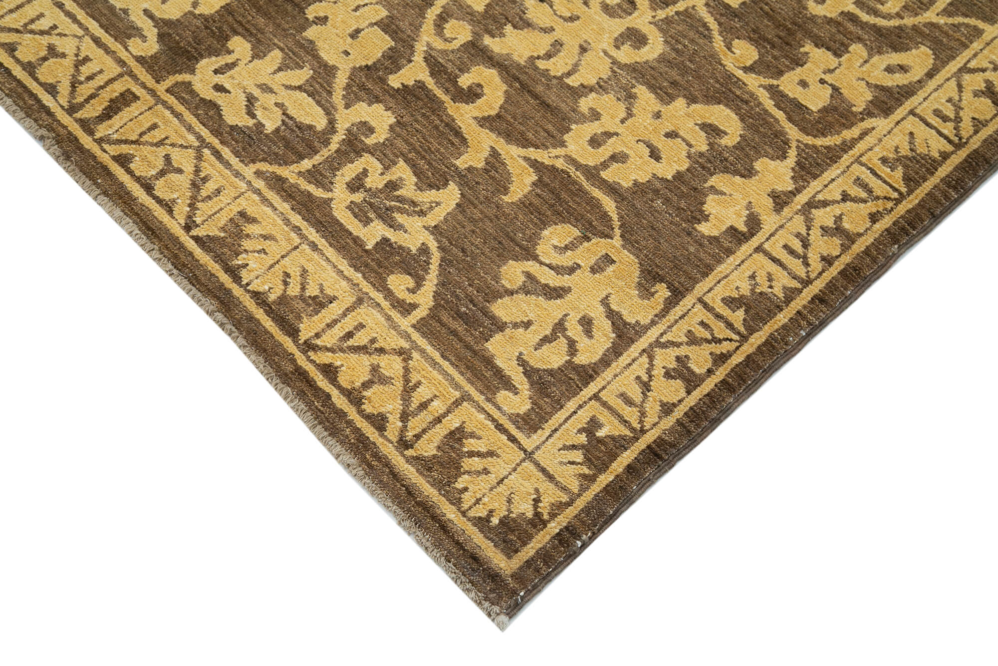 Handmade Wool Area Rug - Tebriz Brown Classic Cotton Wool Rug 3'11''x5'10''