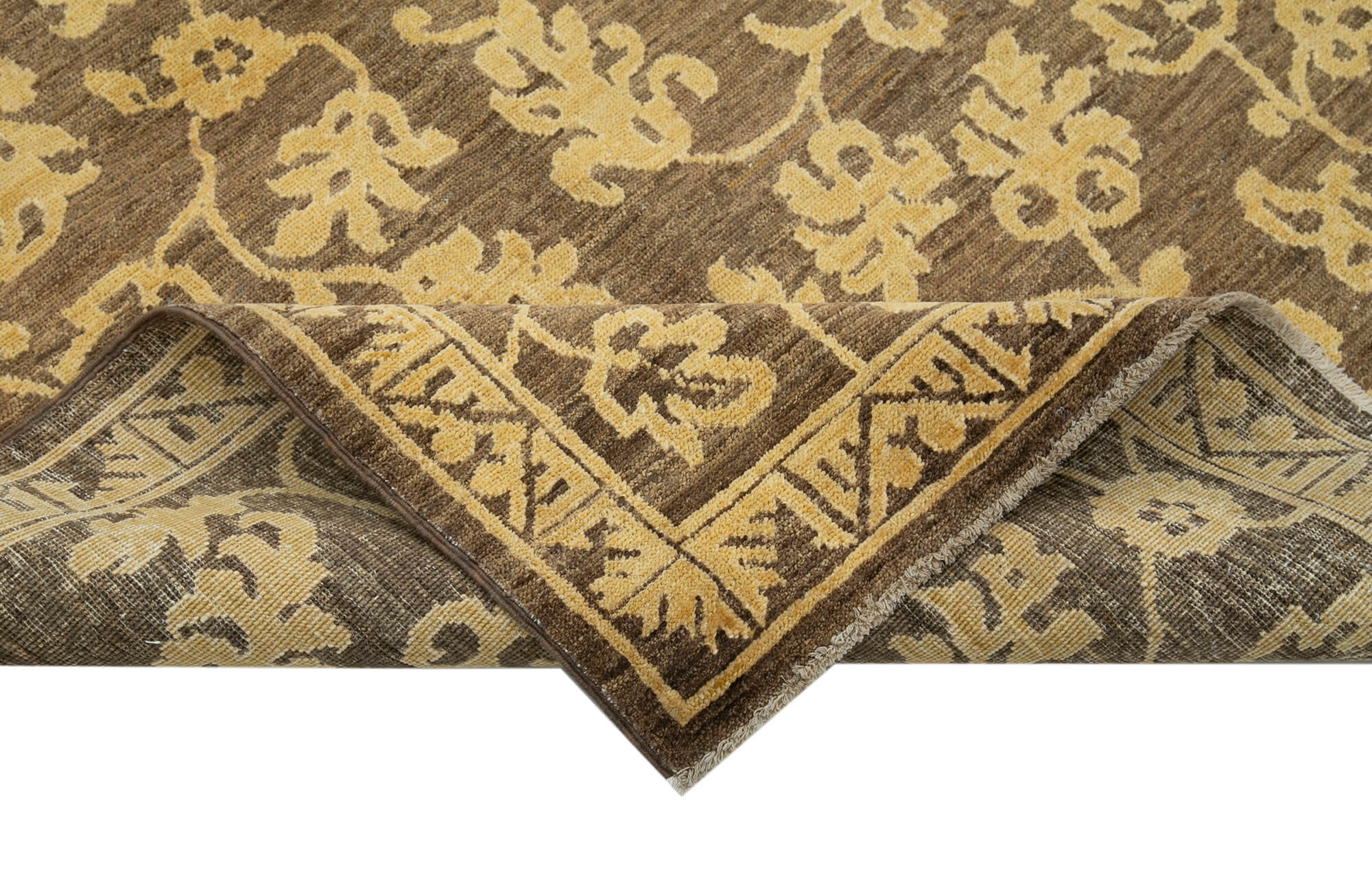 Handmade Wool Area Rug - Tebriz Brown Classic Cotton Wool Rug 3'11''x5'10''