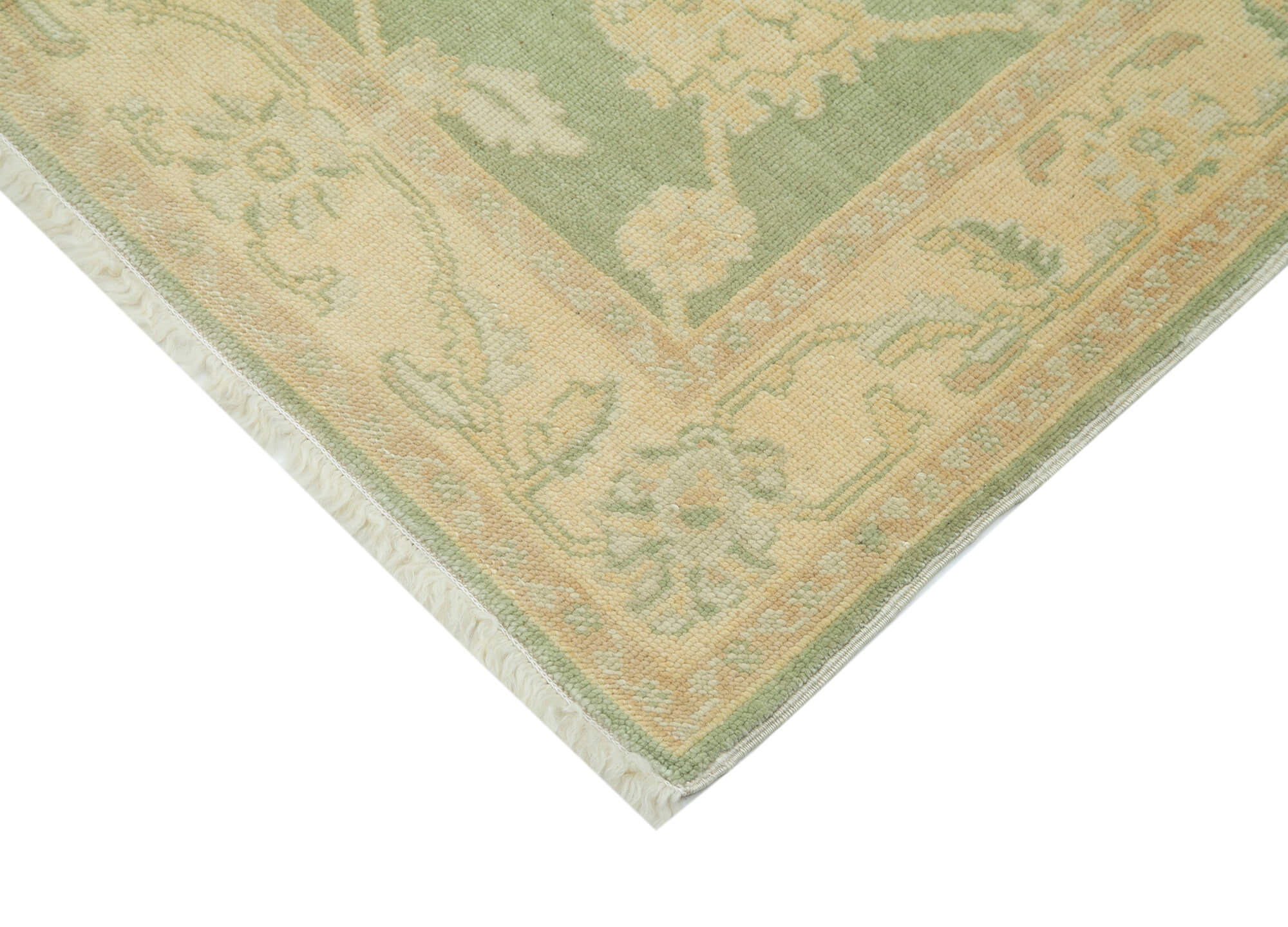 Handmade Wool Area Rug – Tebriz Green Classic Cotton Blend Carpet 3'11''x6'0''