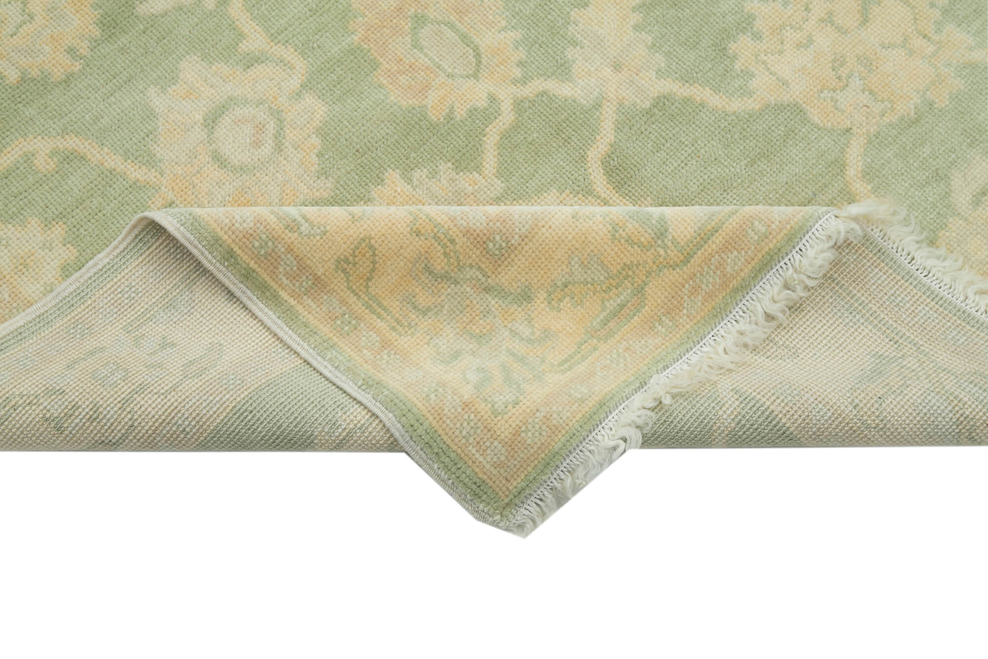 Handmade Wool Area Rug – Tebriz Green Classic Cotton Blend Carpet 3'11''x6'0''
