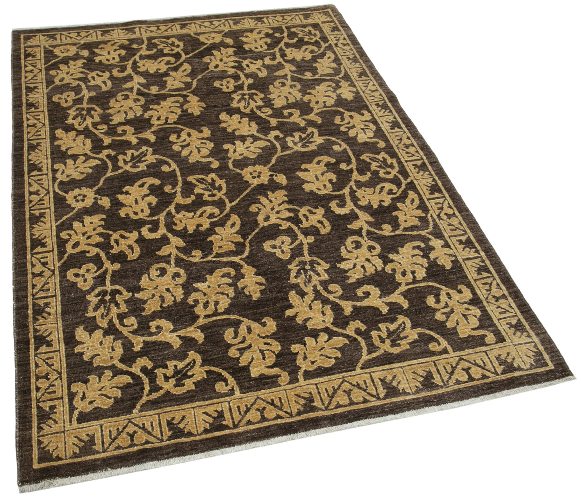 Handmade Cotton Wool Rug – Tebriz Brown Classic Style Carpet 3'11''x5'11''