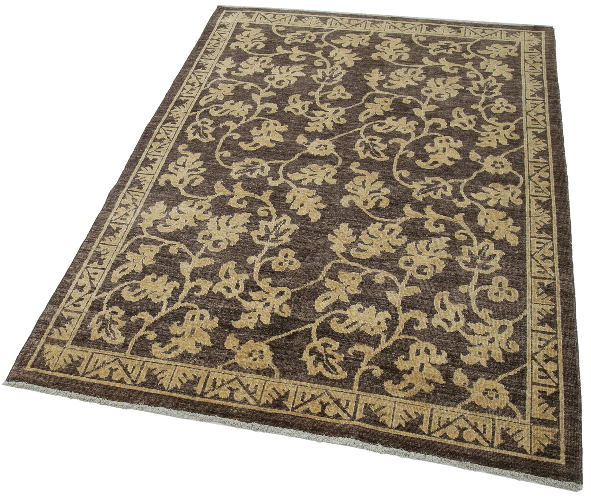 Handmade Cotton Wool Rug – Tebriz Brown Classic Style Carpet 3'11''x5'11''