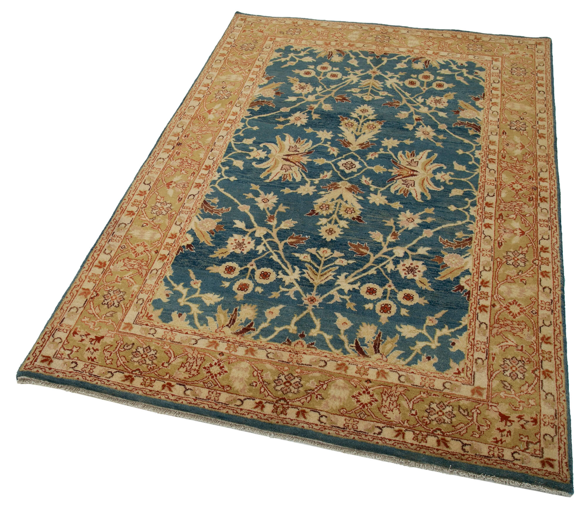 Handmade Area Rug – 4x6 Blue Classic Turkish Hand Knotted Cotton Wool Carpet