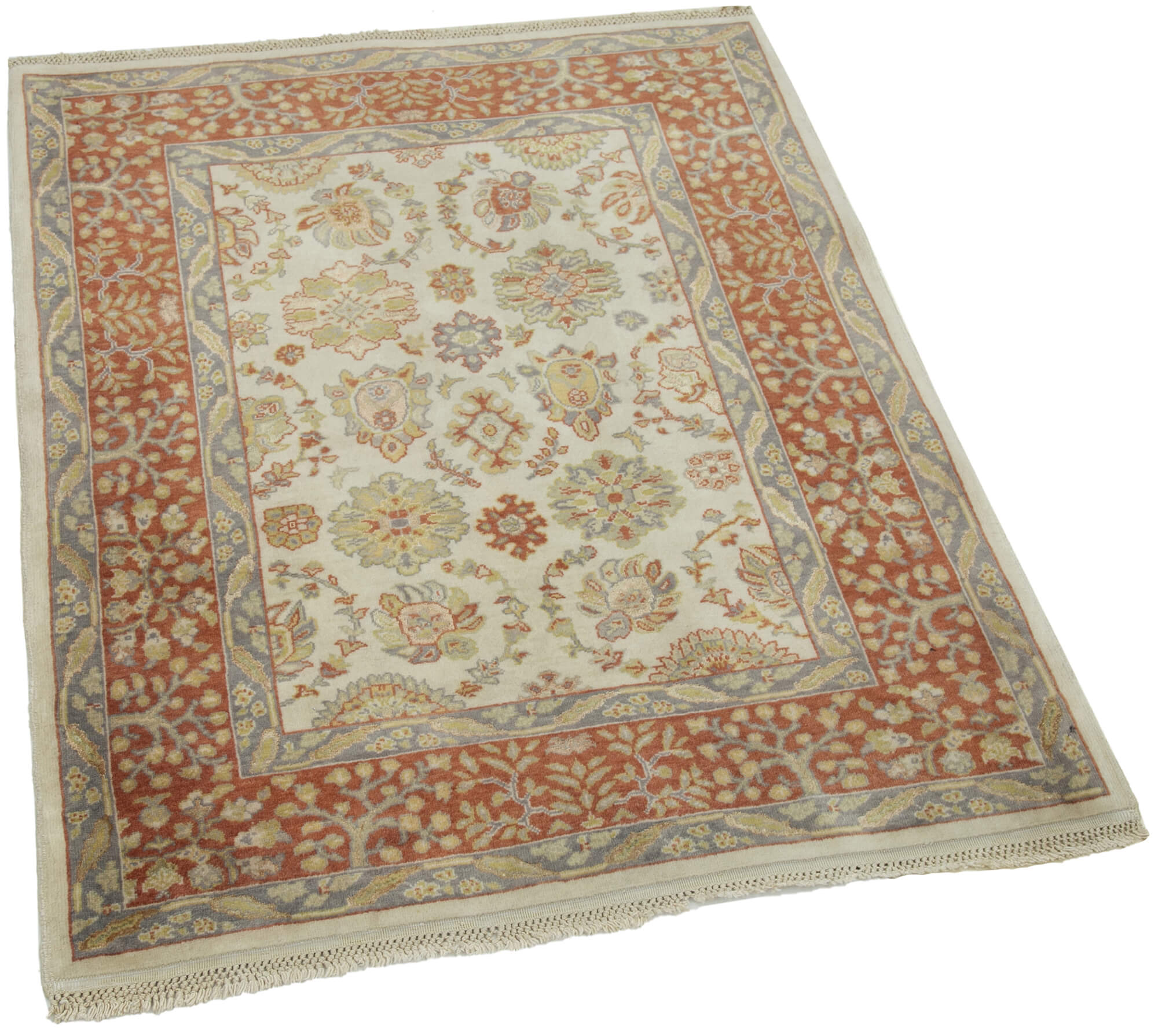 Handmade Wool Area Rug – Tebriz Classic Beige Cotton Wool Rug 2'11''x3'8''