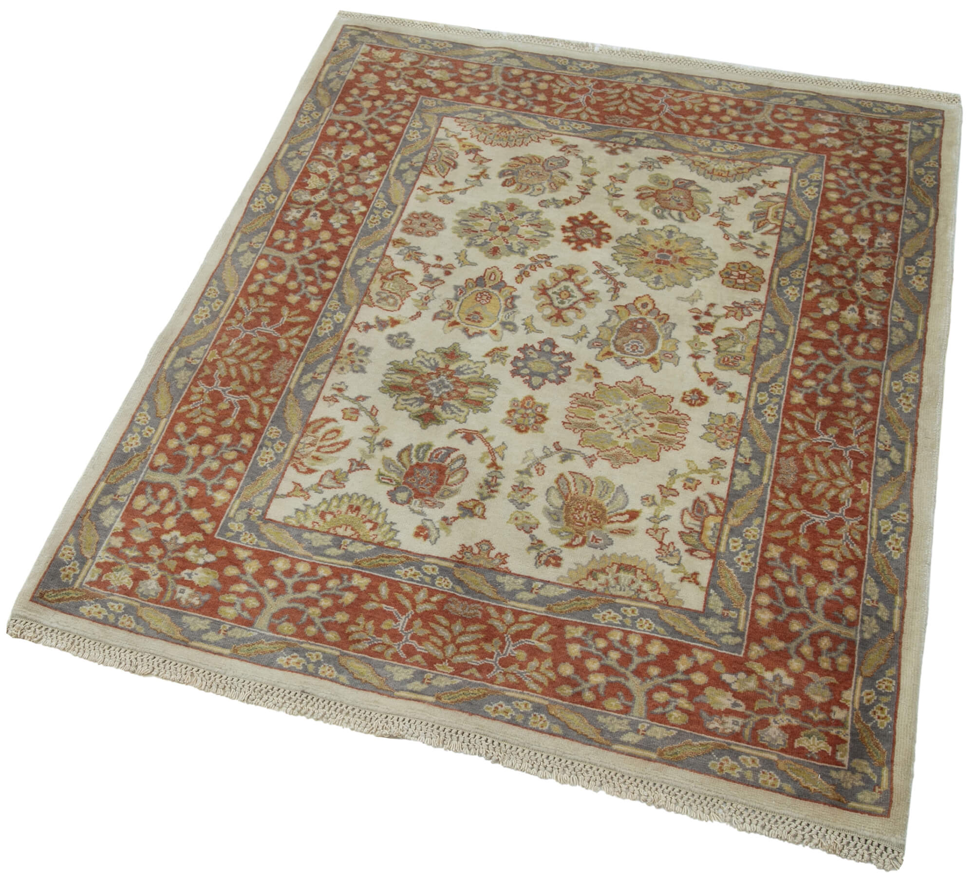 Handmade Wool Area Rug – Tebriz Classic Beige Cotton Wool Rug 2'11''x3'8''