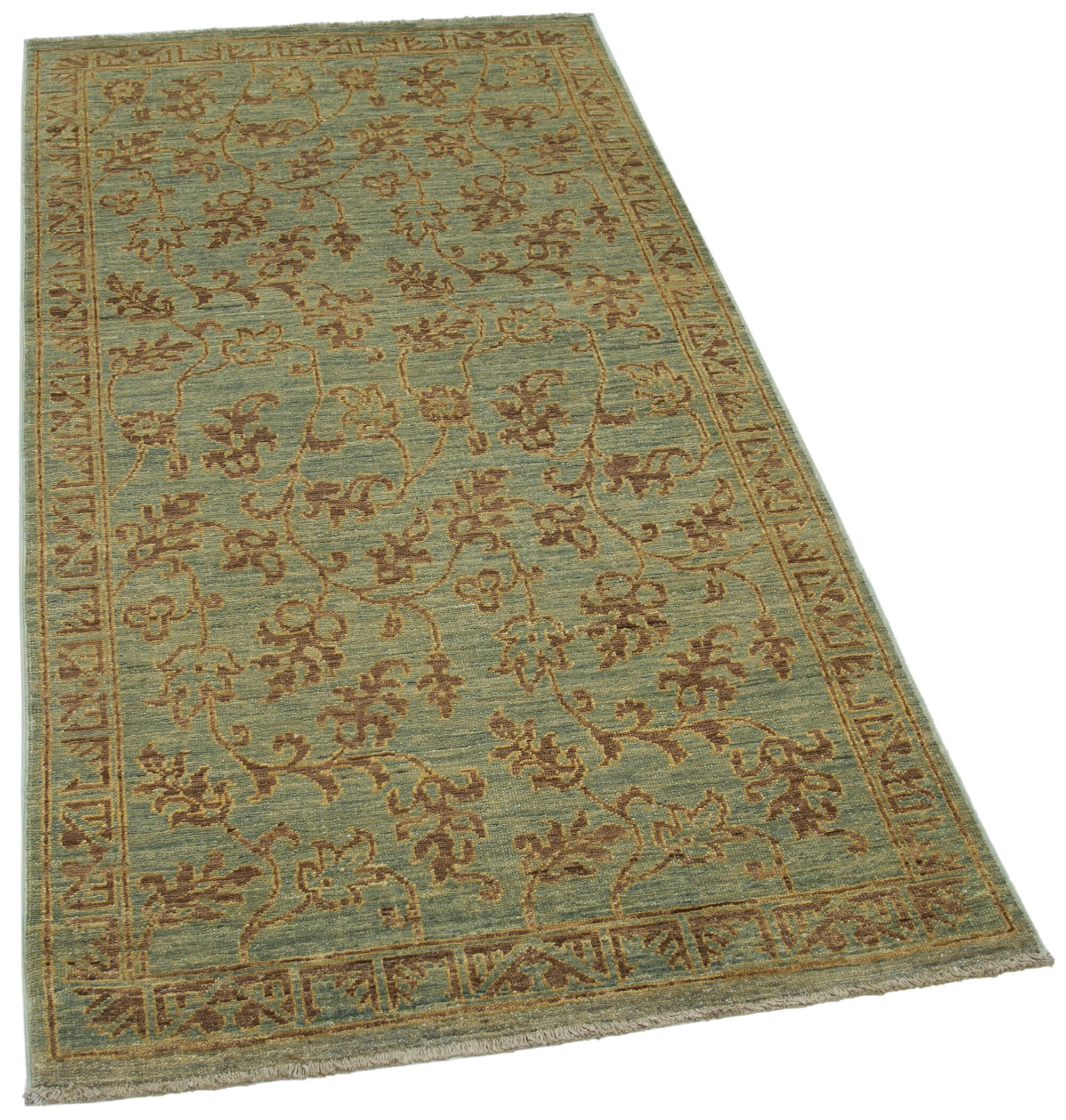 Handmade Wool Area Rug – Tebriz Green Classic Cotton Wool Rug 3'0''x5'9'' by Agacan