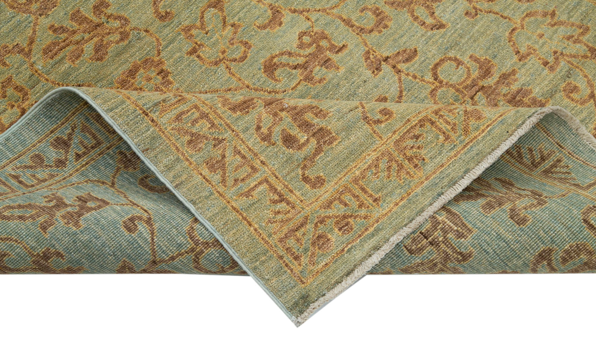 Handmade Wool Area Rug – Classic Green Vintage Cotton Wool Blend Carpet 3'10''x5'8''