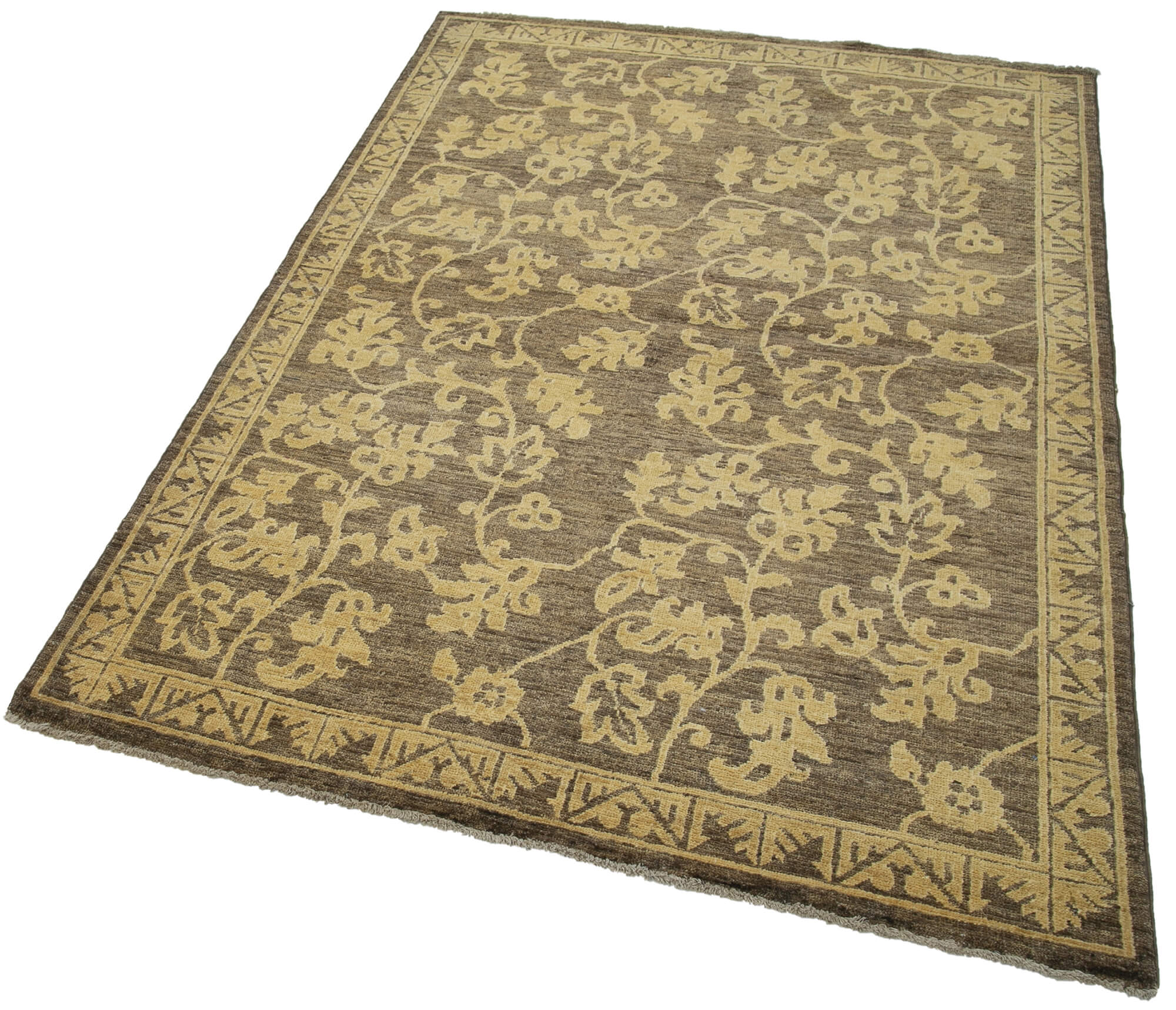 Handmade Wool Area Rug - Tebriz Brown Classic Cotton Wool Blend 4x6 Vintage