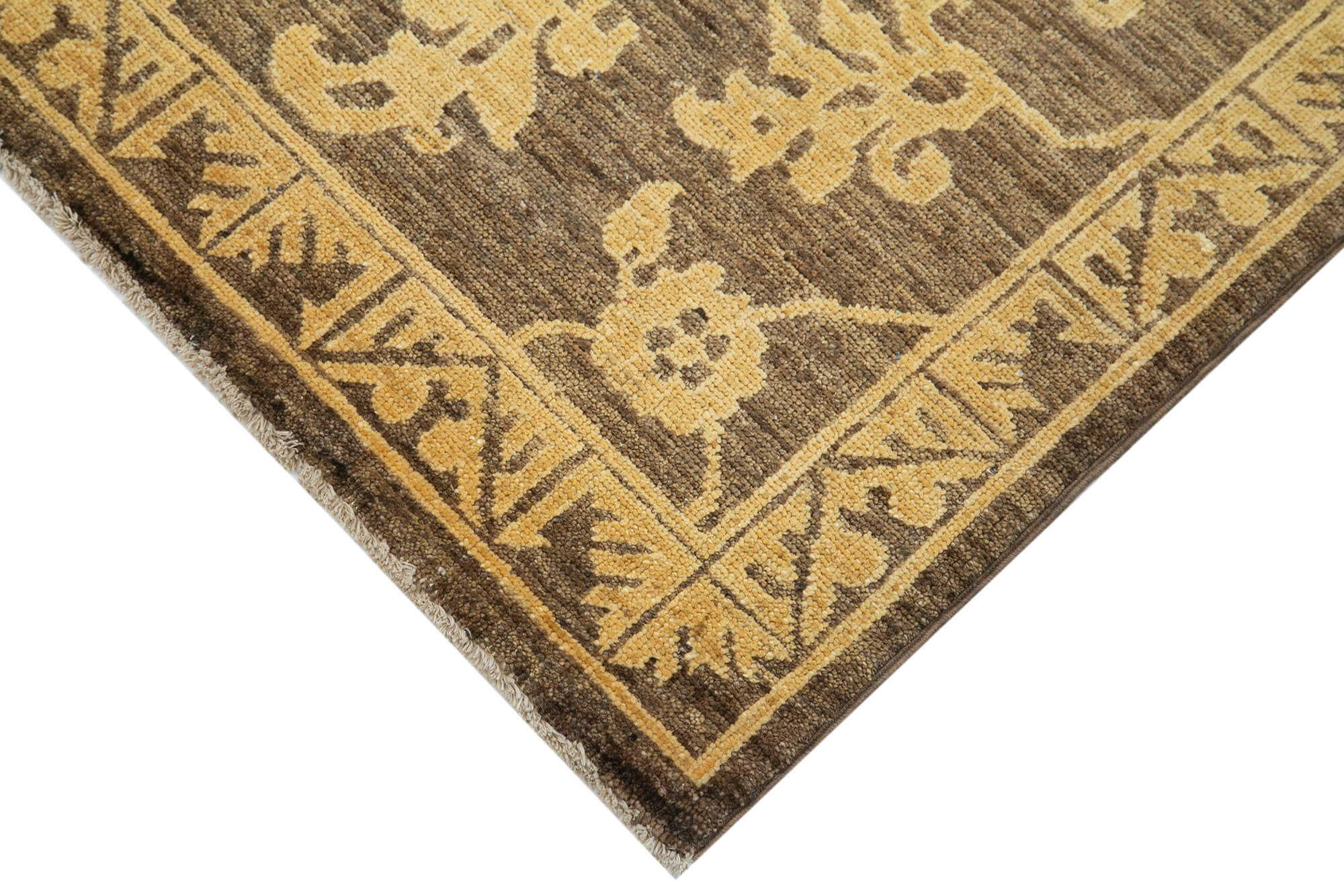 Handmade Wool Area Rug - Tebriz Brown Classic Cotton Wool Blend 4x6 Vintage