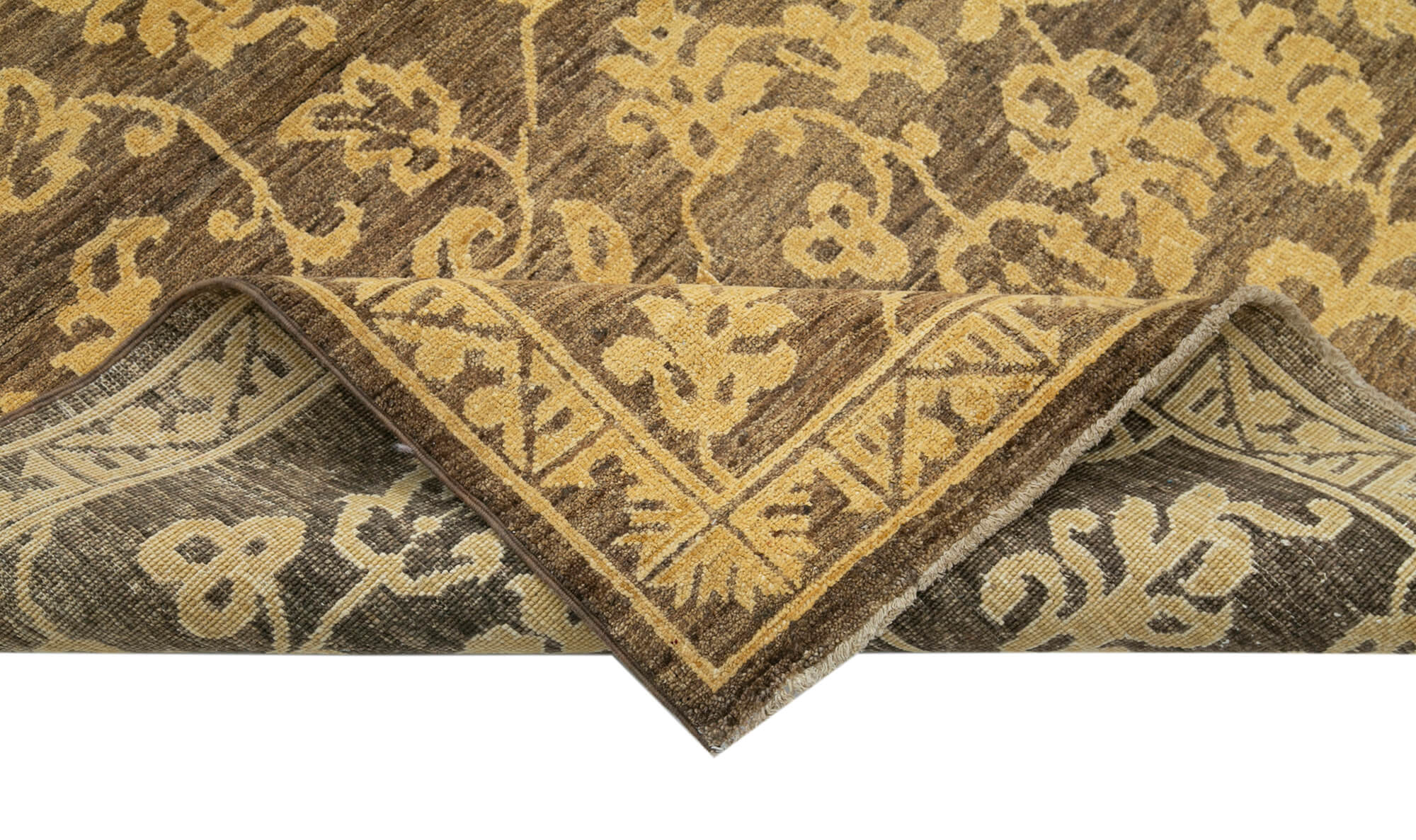 Handmade Wool Area Rug - Tebriz Brown Classic Cotton Wool Blend 4x6 Vintage