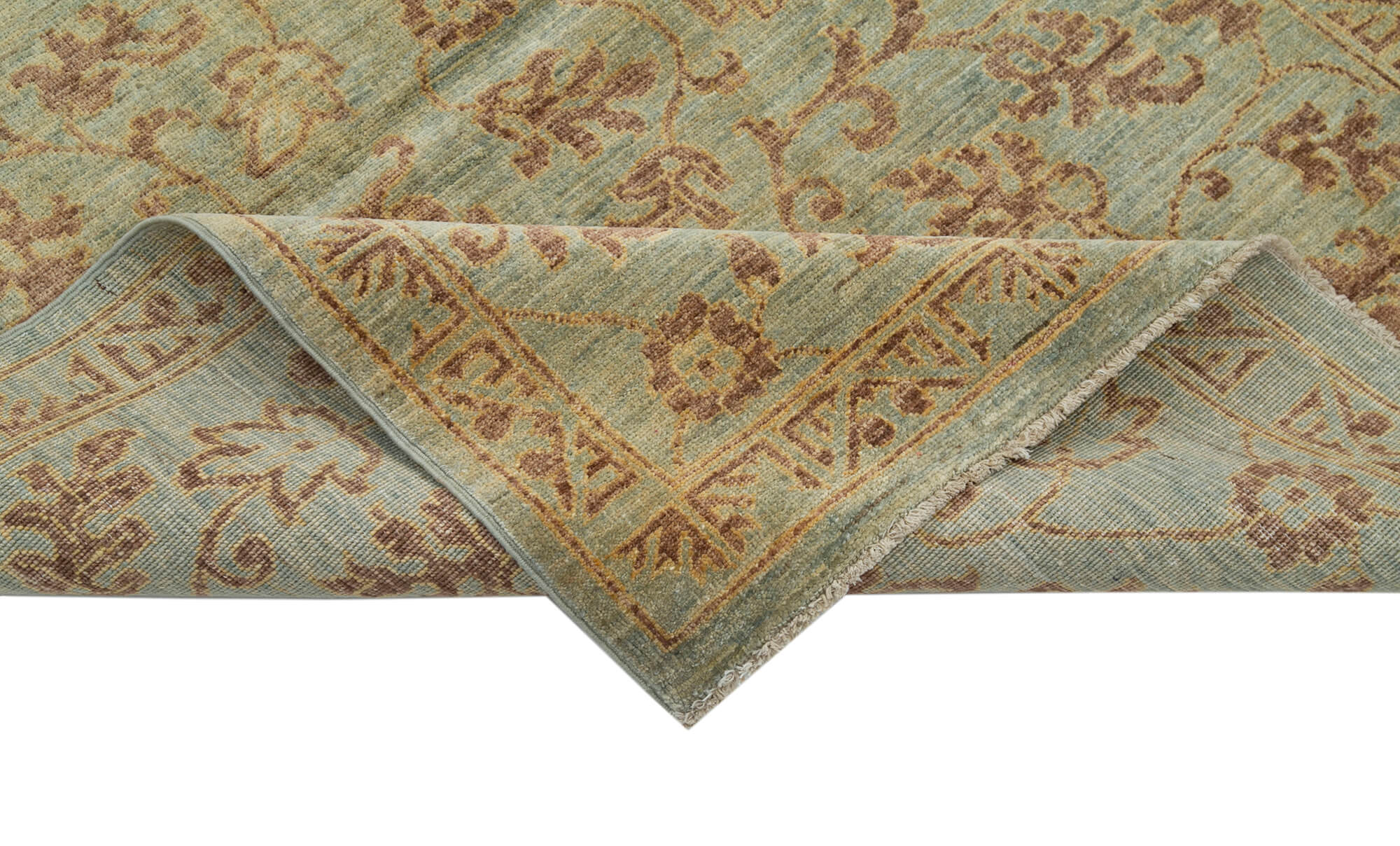 Handmade Wool Area Rug – Tebriz Classic Green Cotton Wool Carpet 3'11''x5'9''
