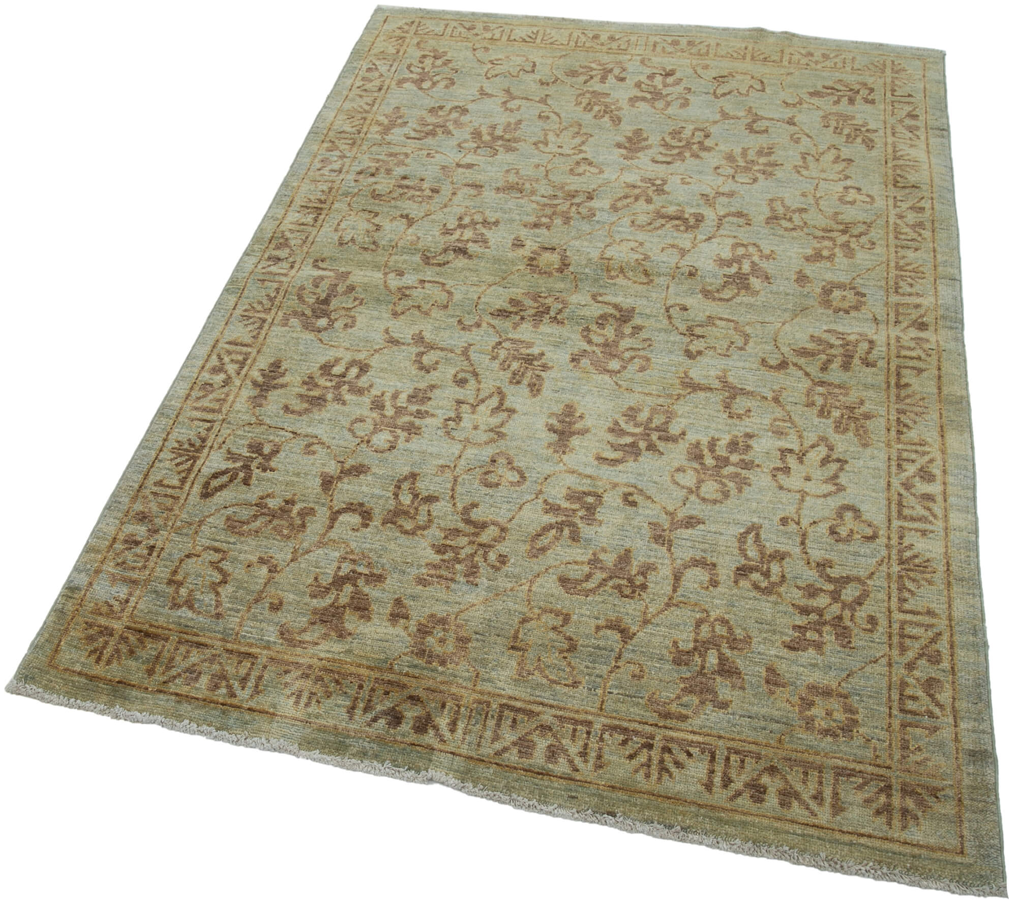 Handmade Wool Area Rug - Tebriz Green Classic Cotton Wool Rug 3'9''x5'10'' by Agacan