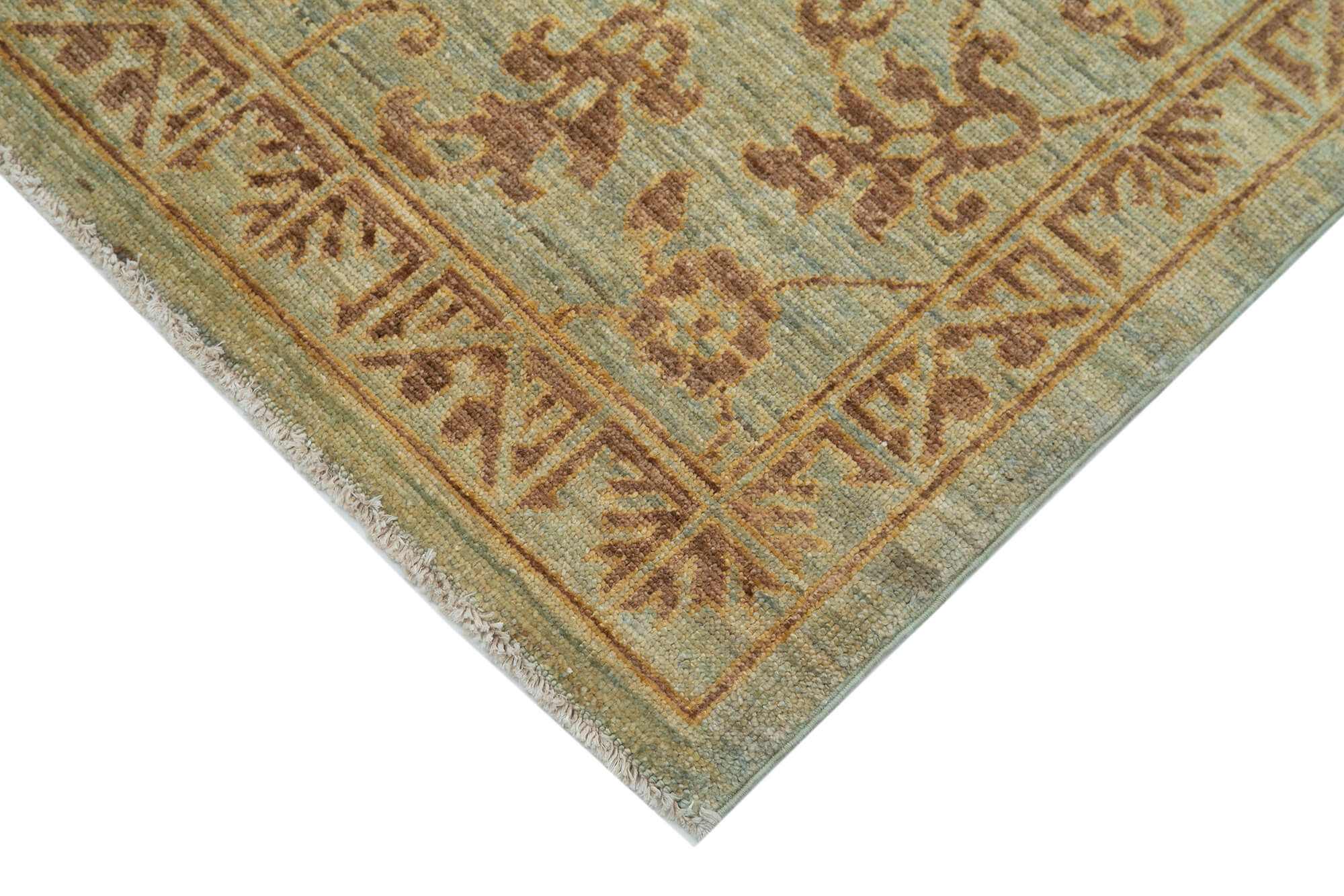 Handmade Wool Area Rug - Tebriz Green Classic Cotton Wool Rug 3'9''x5'10'' by Agacan