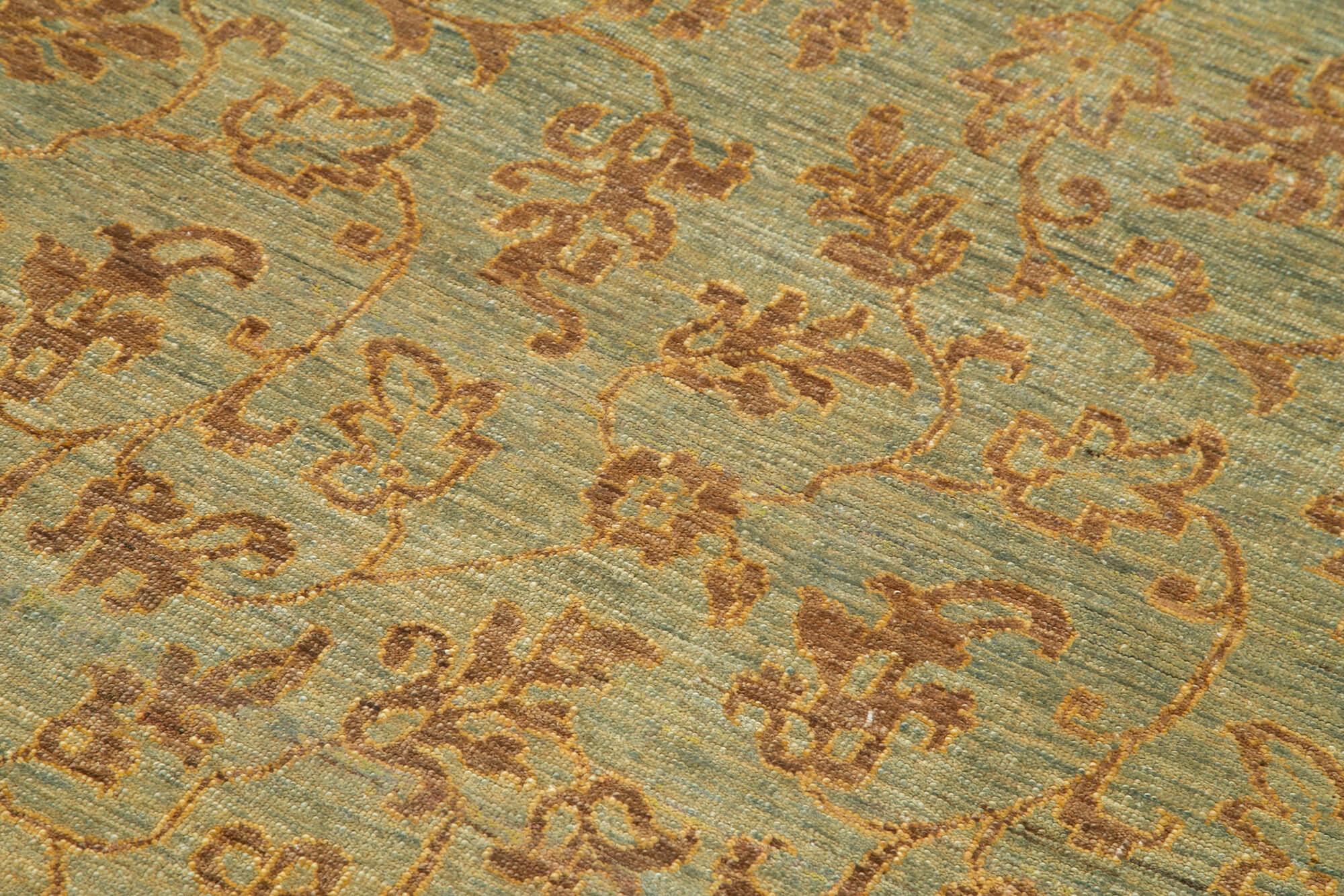 Handmade Area Rug - Classic Green Wool Cotton Rug, Vintage Turkish Carpet 3'7''x5'10''