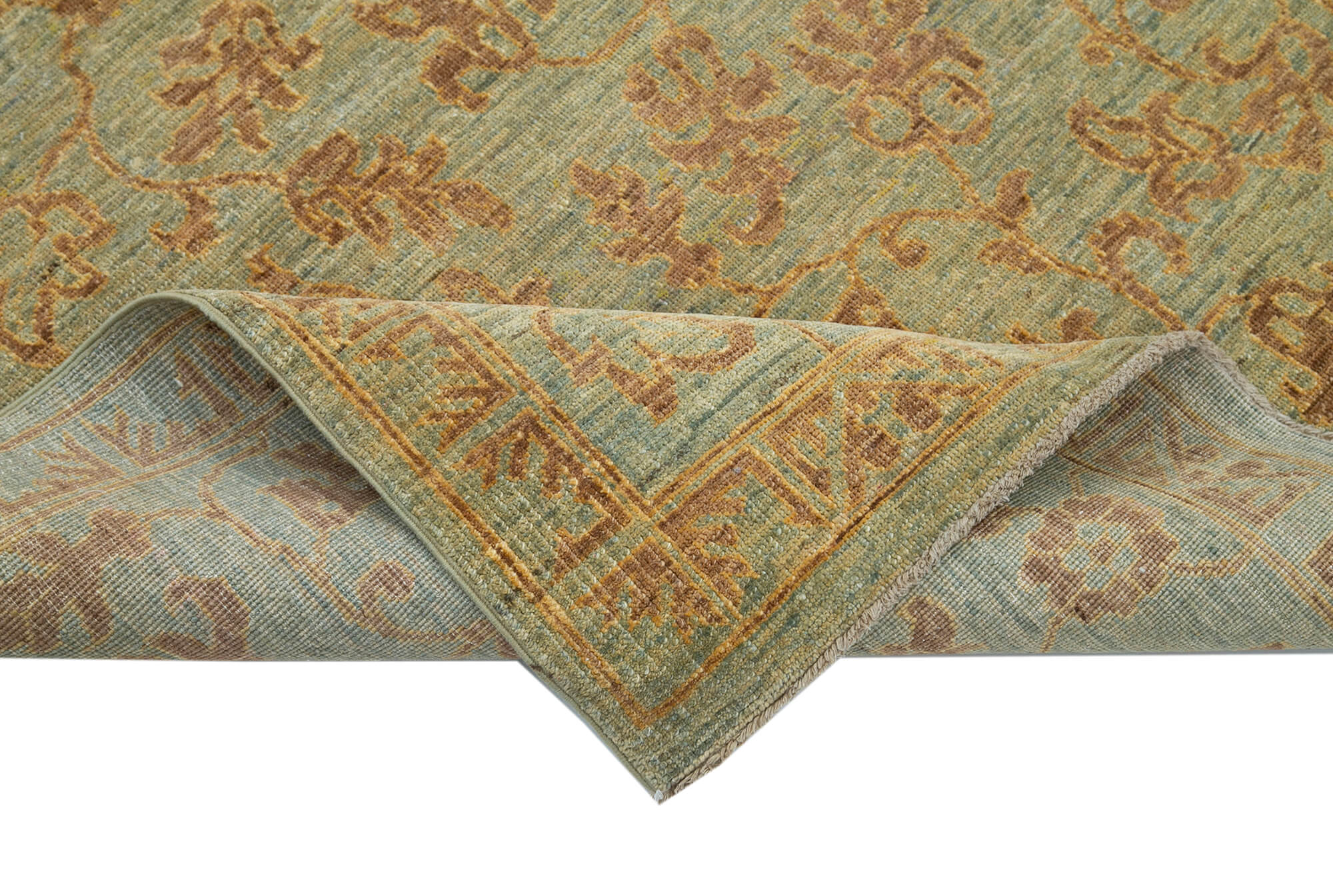 Handmade Area Rug - Classic Green Wool Cotton Rug, Vintage Turkish Carpet 3'7''x5'10''