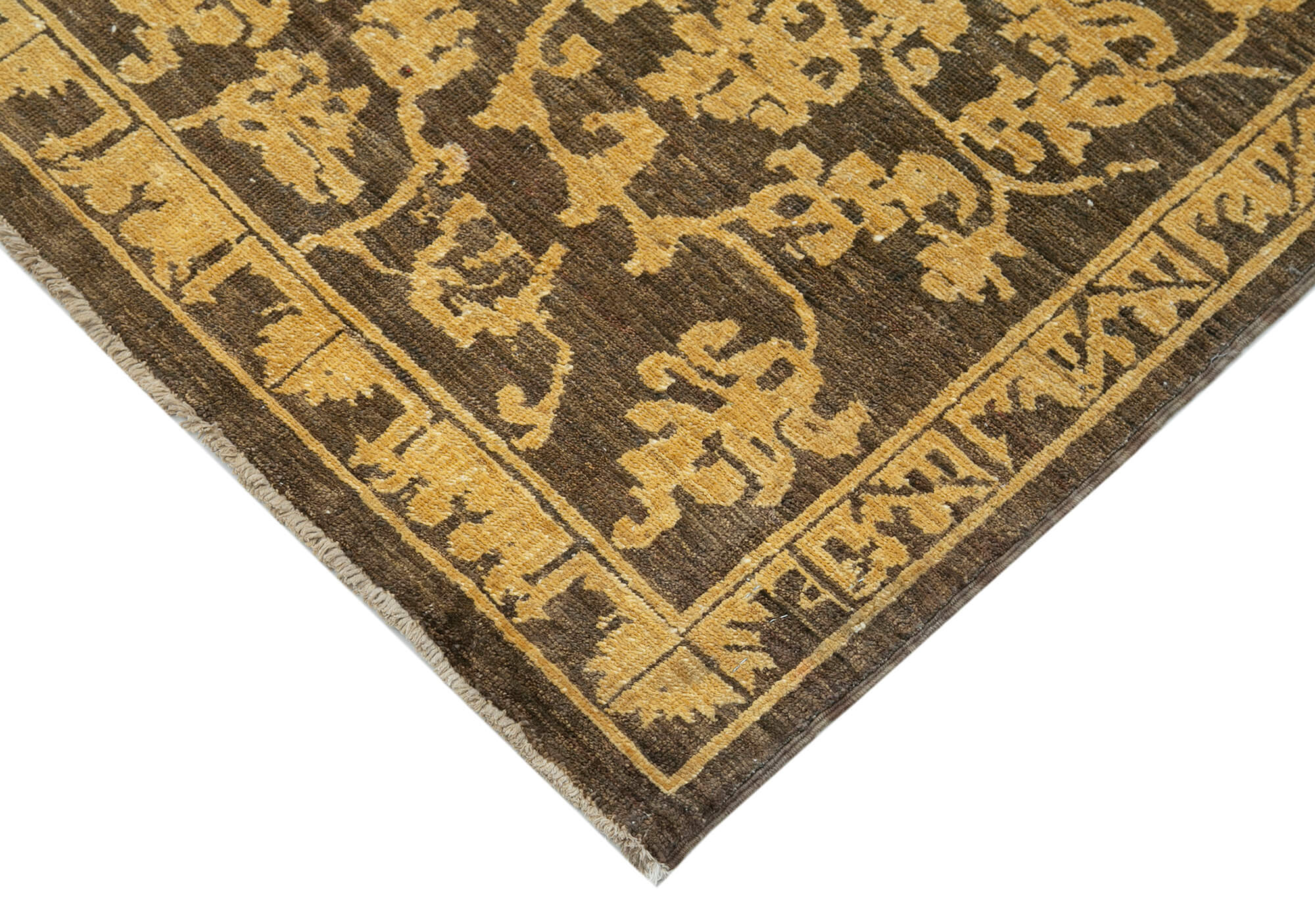 Handmade Wool Area Rug - Classic Brown Cotton Wool Rug 7x9 Foot Vintage Turkish Carpet