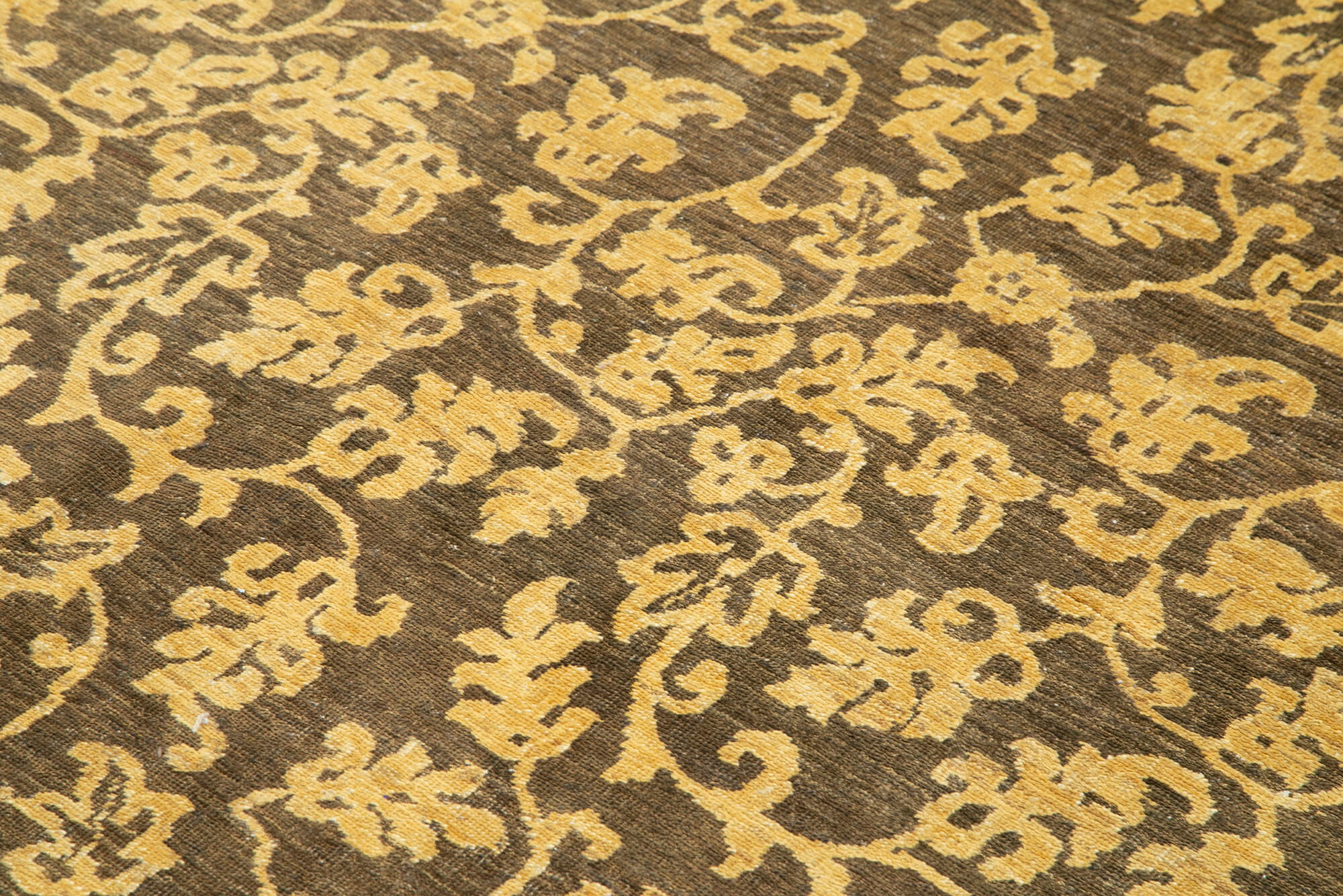 Handmade Wool Area Rug - Classic Brown Cotton Wool Rug 7x9 Foot Vintage Turkish Carpet