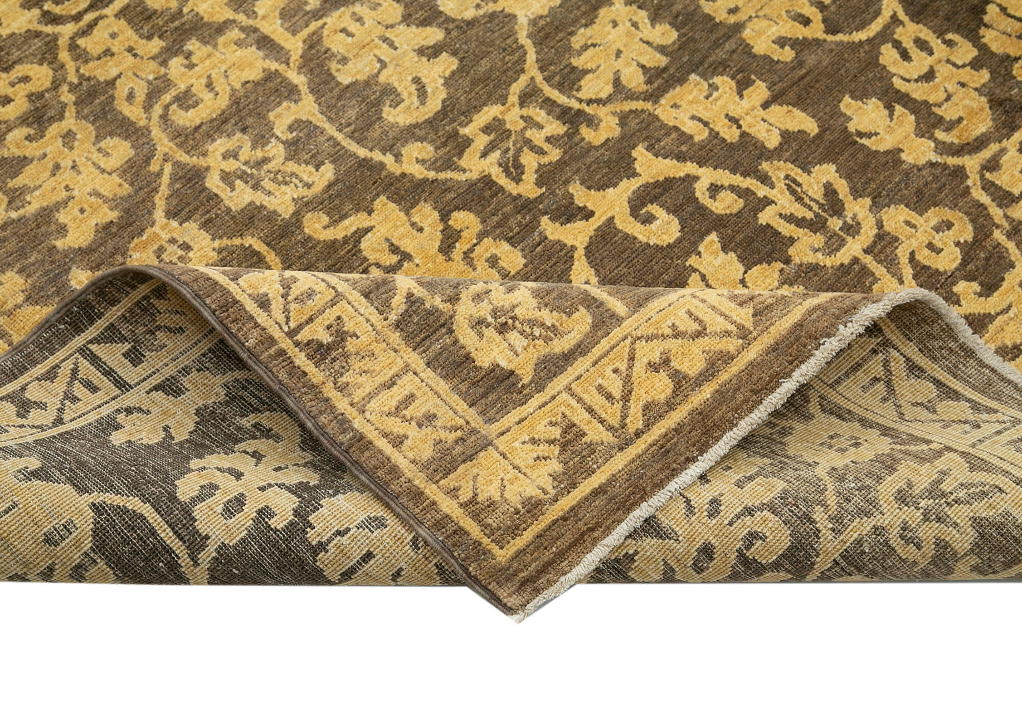 Handmade Wool Area Rug - Classic Brown Cotton Wool Rug 7x9 Foot Vintage Turkish Carpet