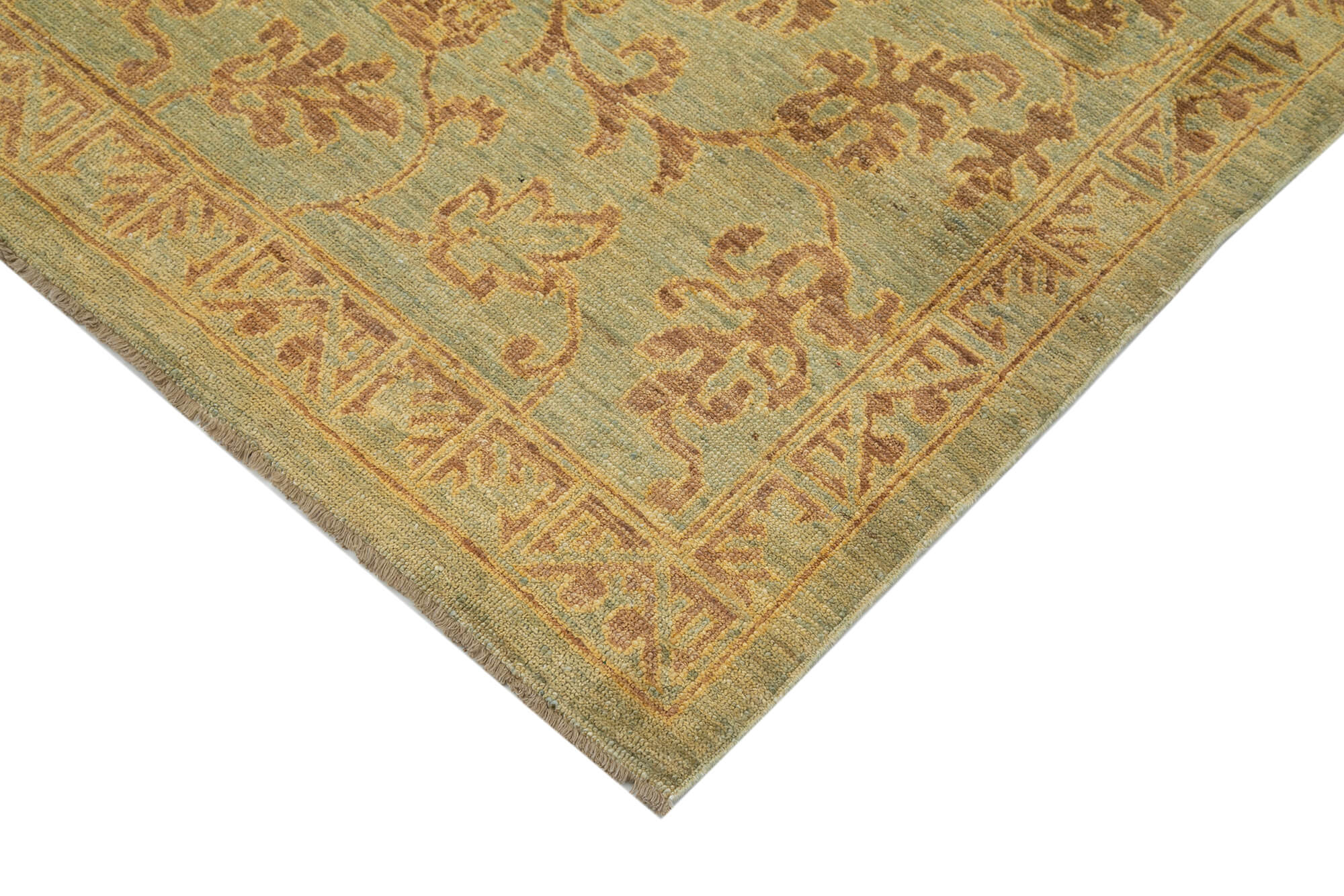 Handmade Wool Area Rug - Tebriz Green Classic Style Cotton Wool Carpet 3'10''x5'10''