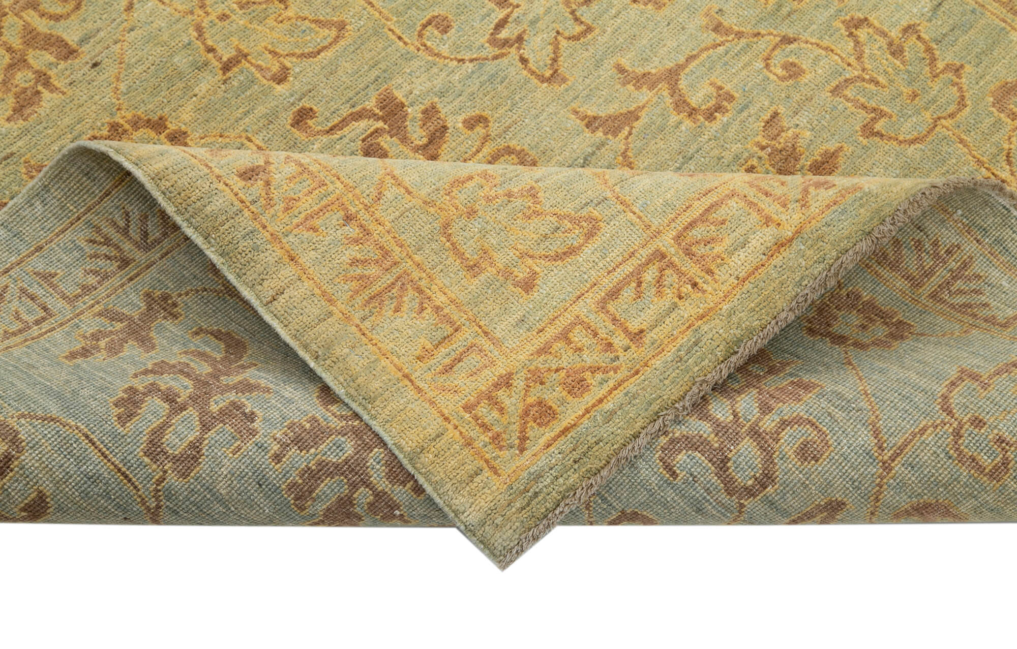 Handmade Wool Area Rug - Tebriz Green Classic Style Cotton Wool Carpet 3'10''x5'10''