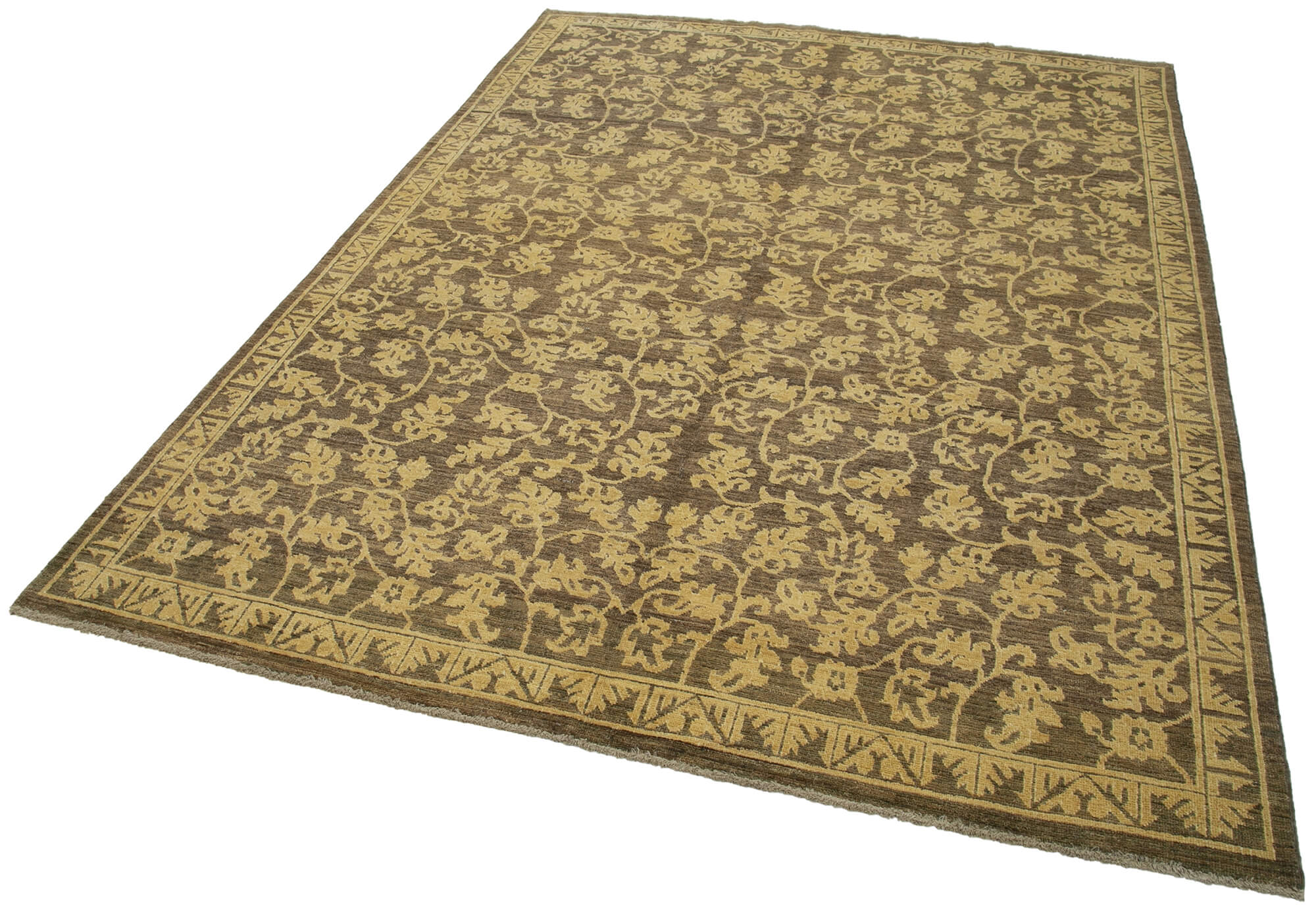Handmade Wool Area Rug – Tebriz Classic Brown Cotton Wool Rug 6x8 Vintage Turkish Carpet