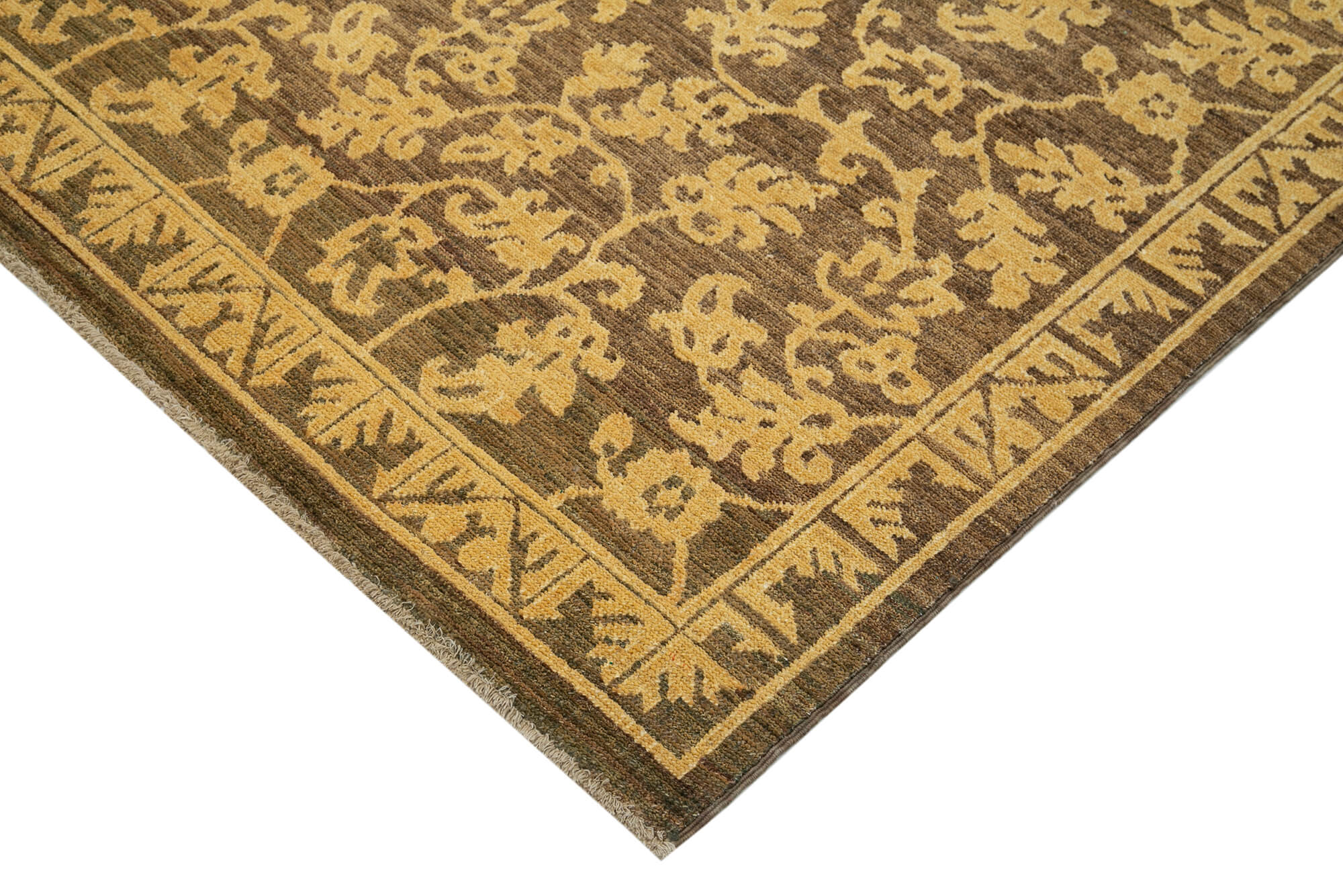 Handmade Wool Area Rug – Tebriz Classic Brown Cotton Wool Rug 6x8 Vintage Turkish Carpet