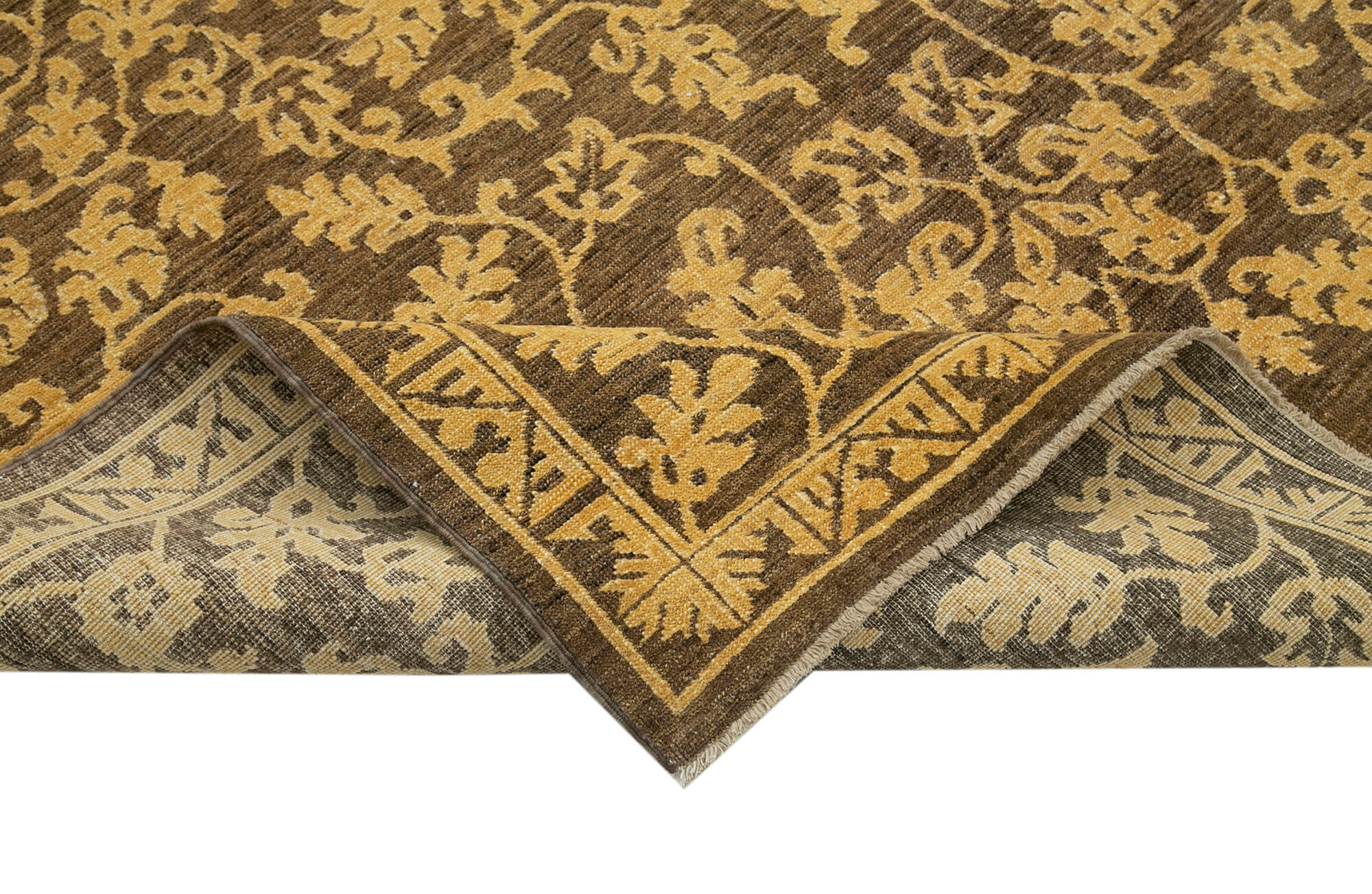 Handmade Wool Area Rug – Tebriz Classic Brown Cotton Wool Rug 6x8 Vintage Turkish Carpet