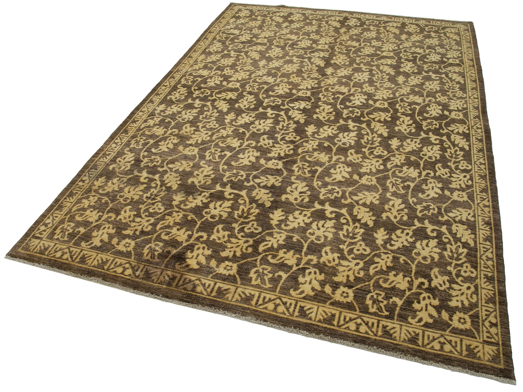 Handmade Wool Area Rug – Tebriz Classic Brown Rug 6'0''x9'1'' | Vintage Turkish Carpet