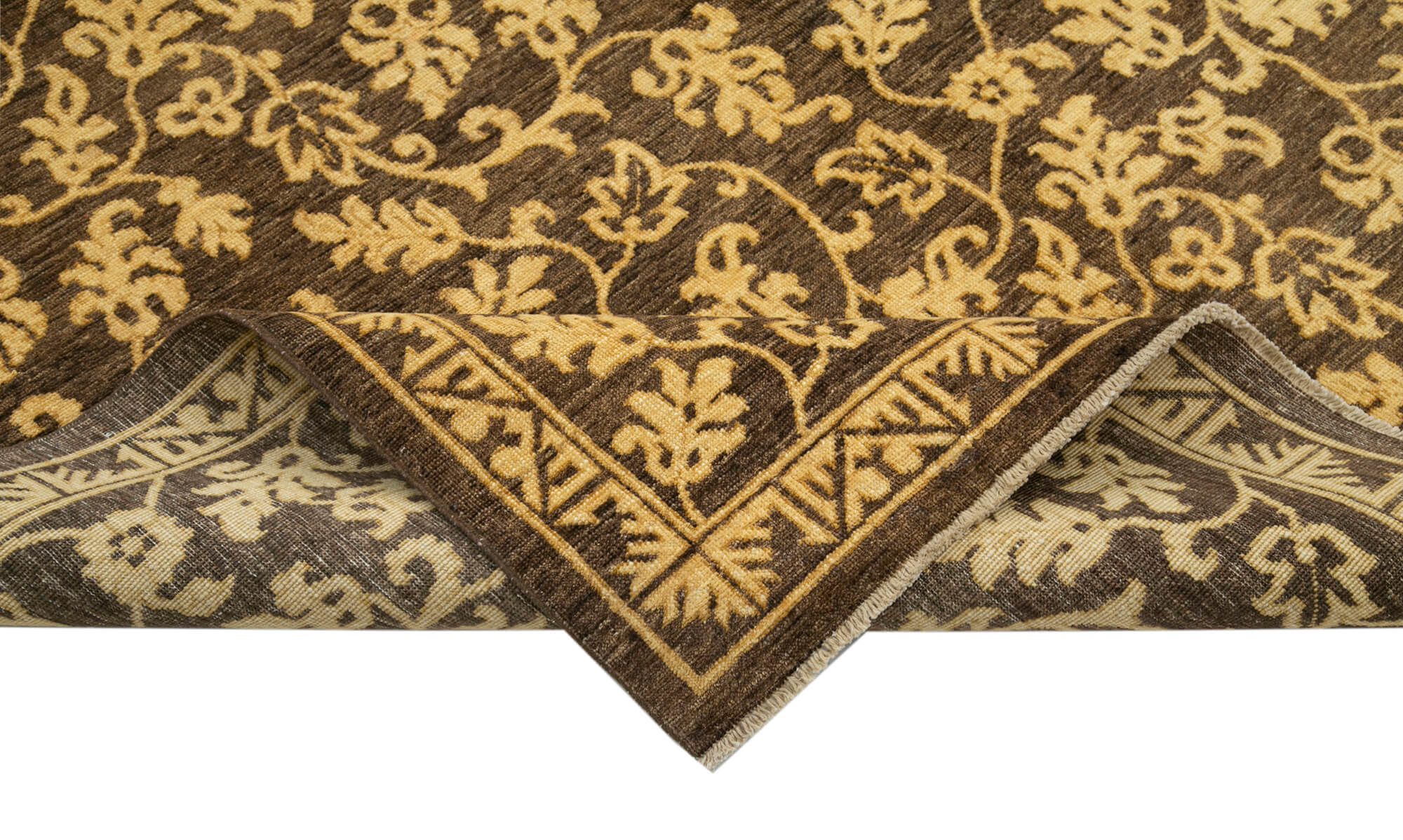 Handmade Wool Area Rug – Tebriz Classic Brown Rug 6'0''x9'1'' | Vintage Turkish Carpet