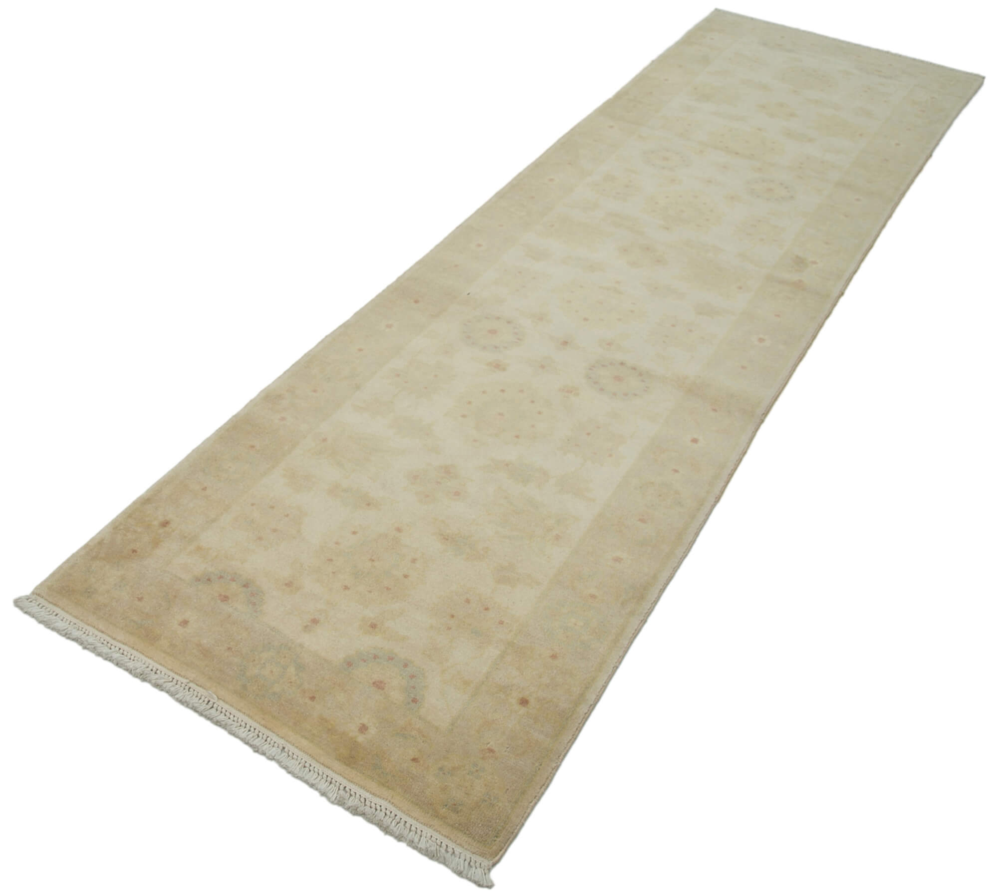 Handmade Wool Area Rug – Tebriz Beige Classic Cotton Rug 2'7''x9'5'' Vintage Turkish Carpet