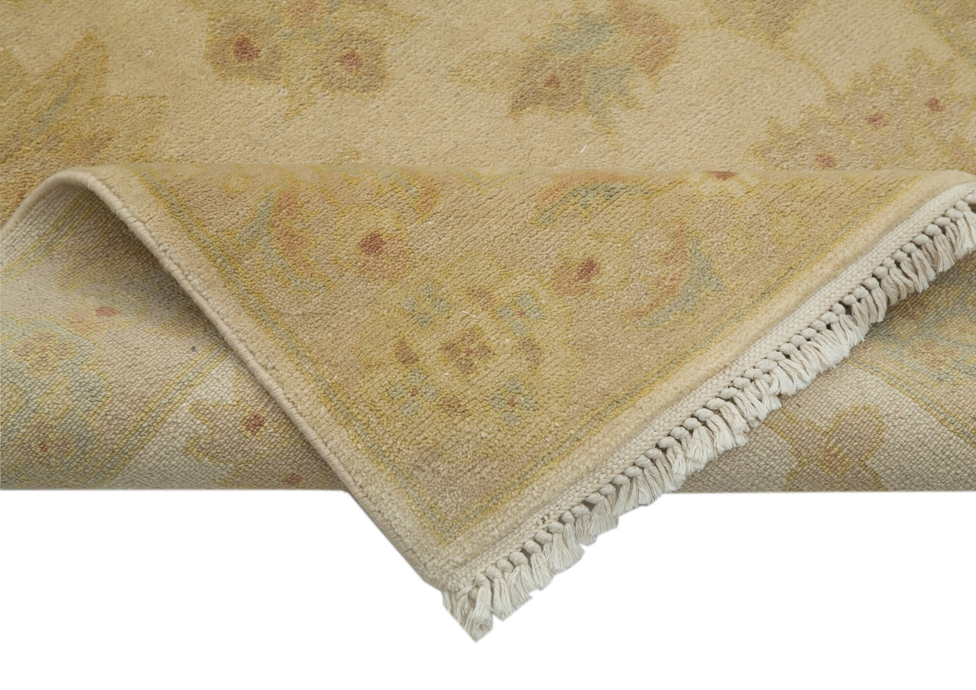 Handmade Wool Area Rug – Tebriz Beige Classic Cotton Rug 2'7''x9'5'' Vintage Turkish Carpet