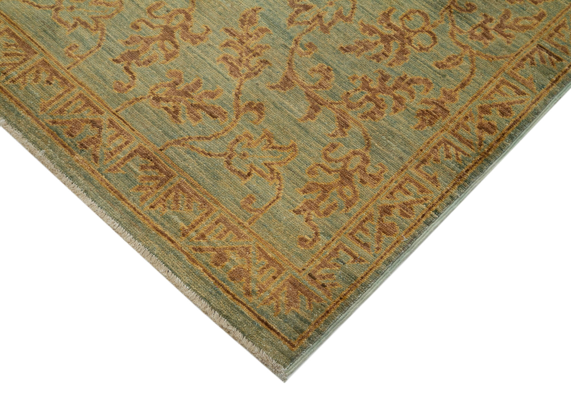 Handmade Wool Area Rug – Tebriz Green Classic Cotton Wool Rug 2'11''x8'5''