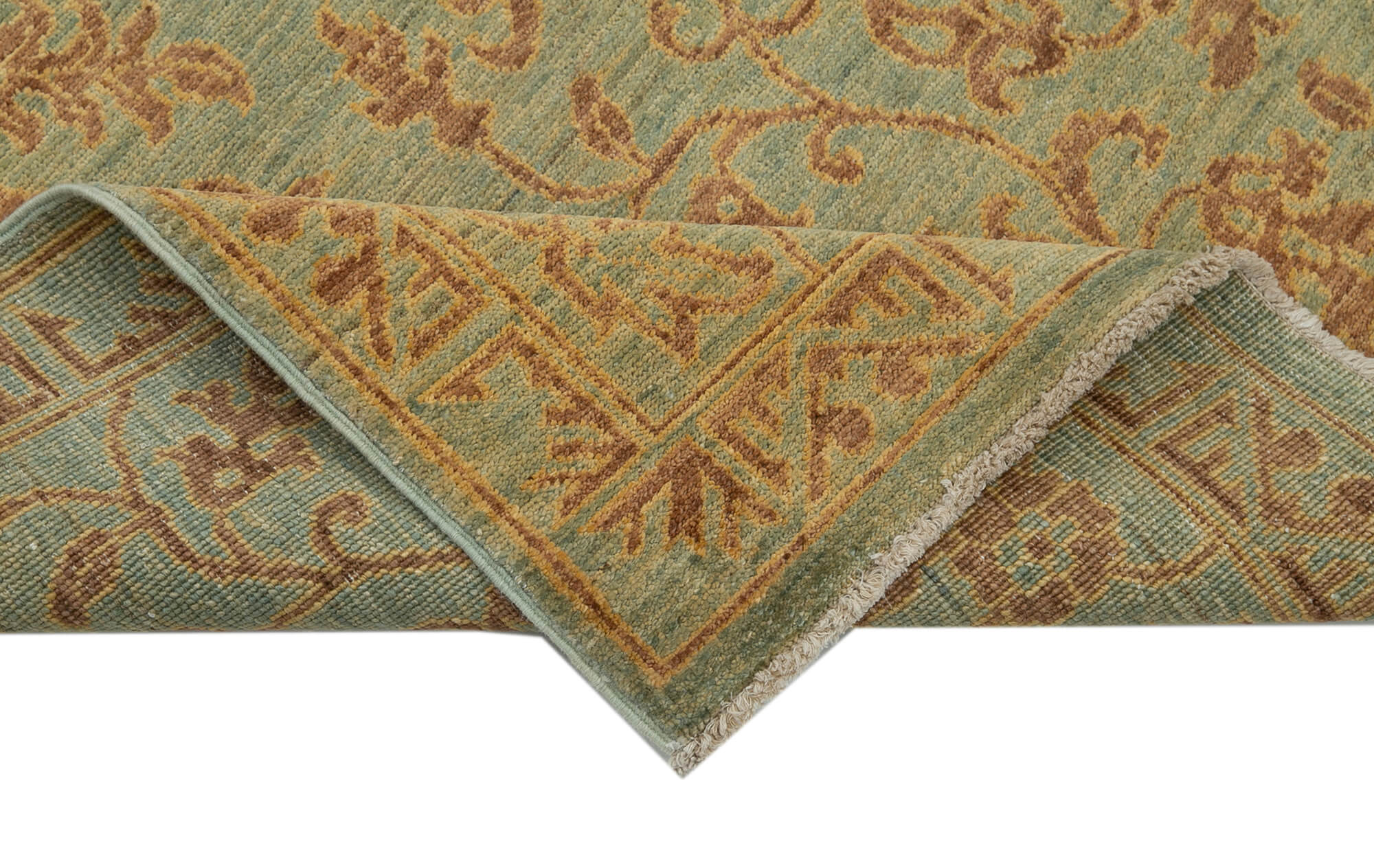 Handmade Wool Area Rug – Tebriz Green Classic Cotton Wool Rug 2'11''x8'5''