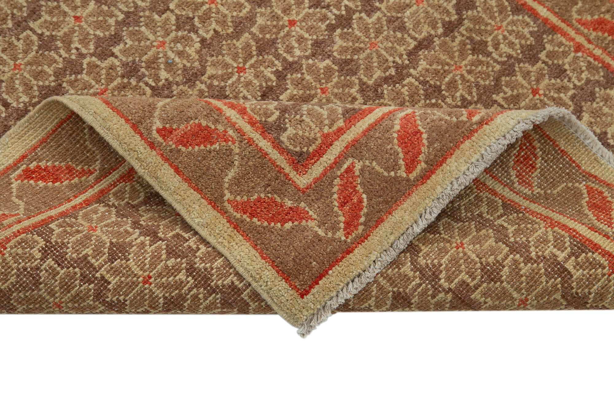 Handmade Wool Area Rug – Tebriz Brown Classic Cotton Wool Rug 2'7''x9'10''