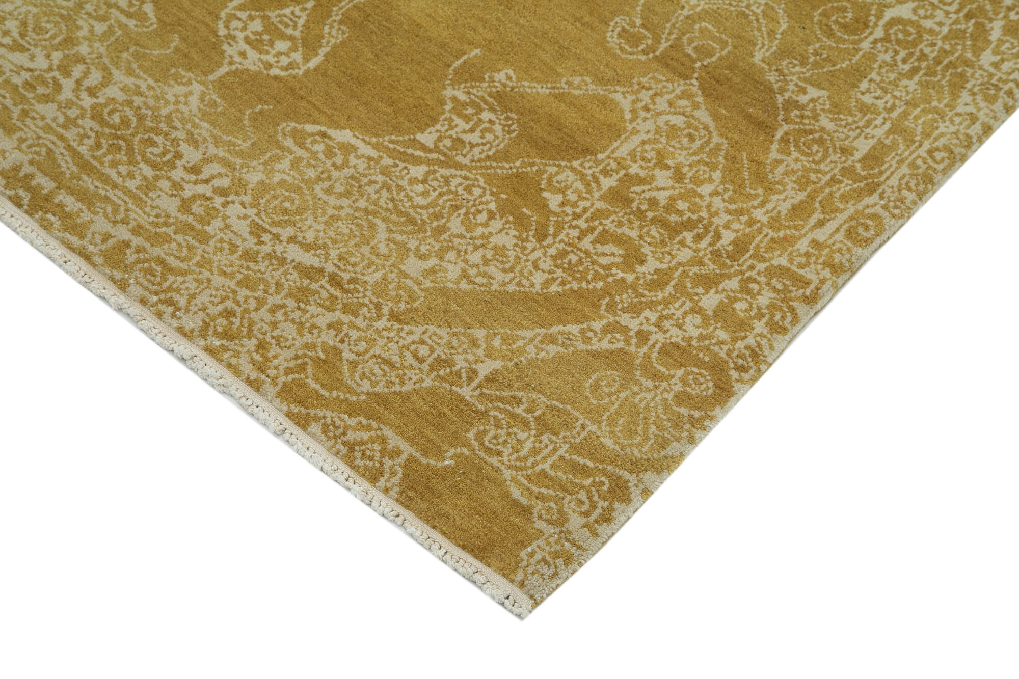 Handmade Wool Area Rug - Tebriz Yellow Classic Cotton Wool 3'0'' x 12'3''