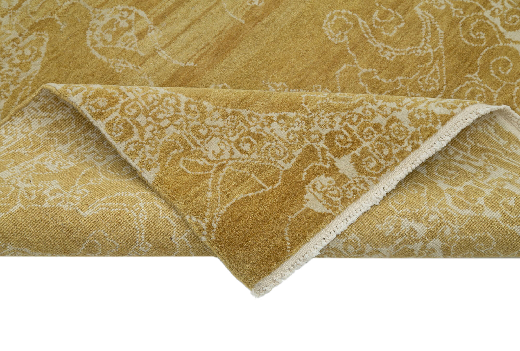 Handmade Wool Area Rug - Tebriz Yellow Classic Cotton Wool 3'0'' x 12'3''