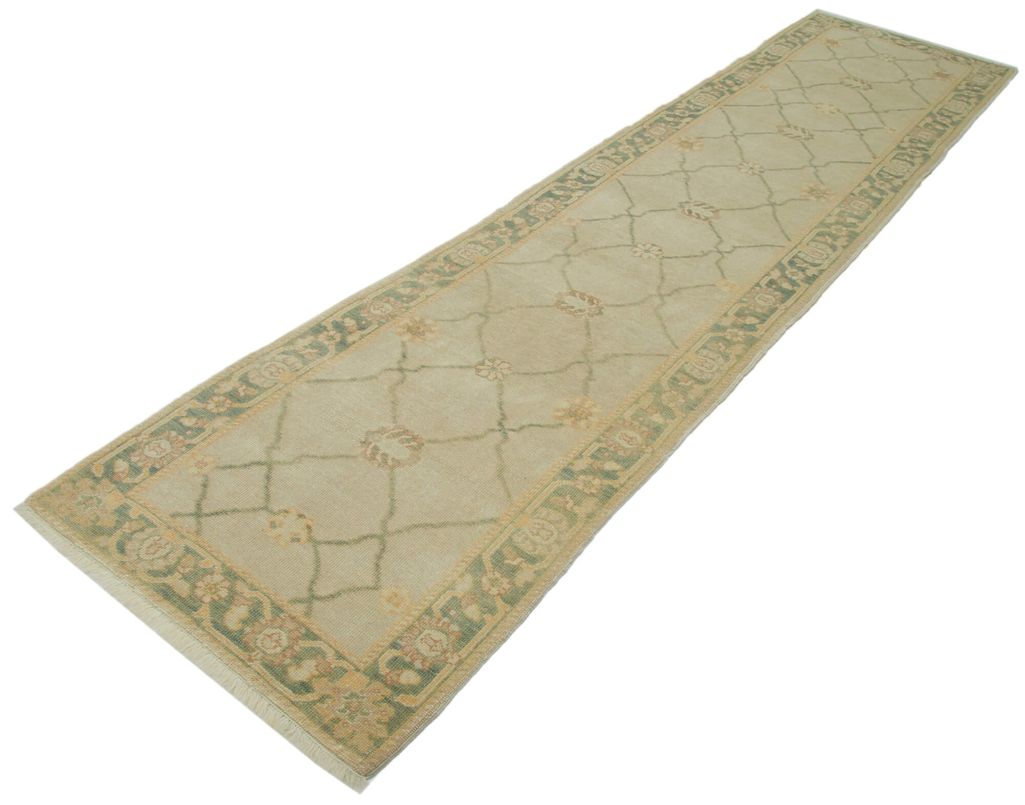 Handmade Wool Area Rug - Vintage Turkish Carpet Classic Cotton Rug 2'8''x11'10''