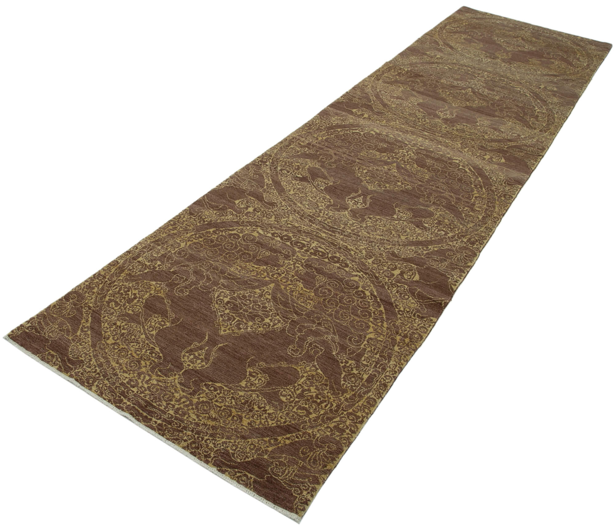 Handmade Wool Area Rug – Tebriz Classic Brown Cotton Wool Runner 2'11"x11'11"