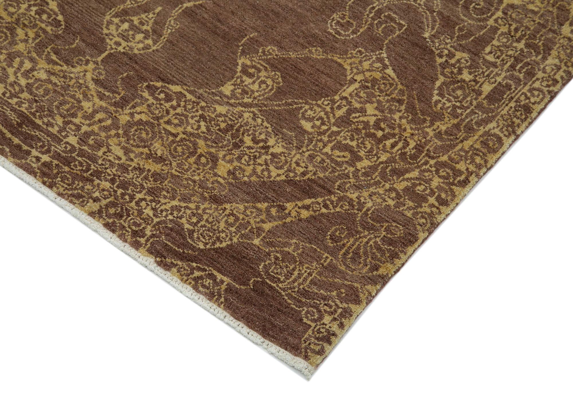 Handmade Wool Area Rug – Tebriz Classic Brown Cotton Wool Runner 2'11"x11'11"