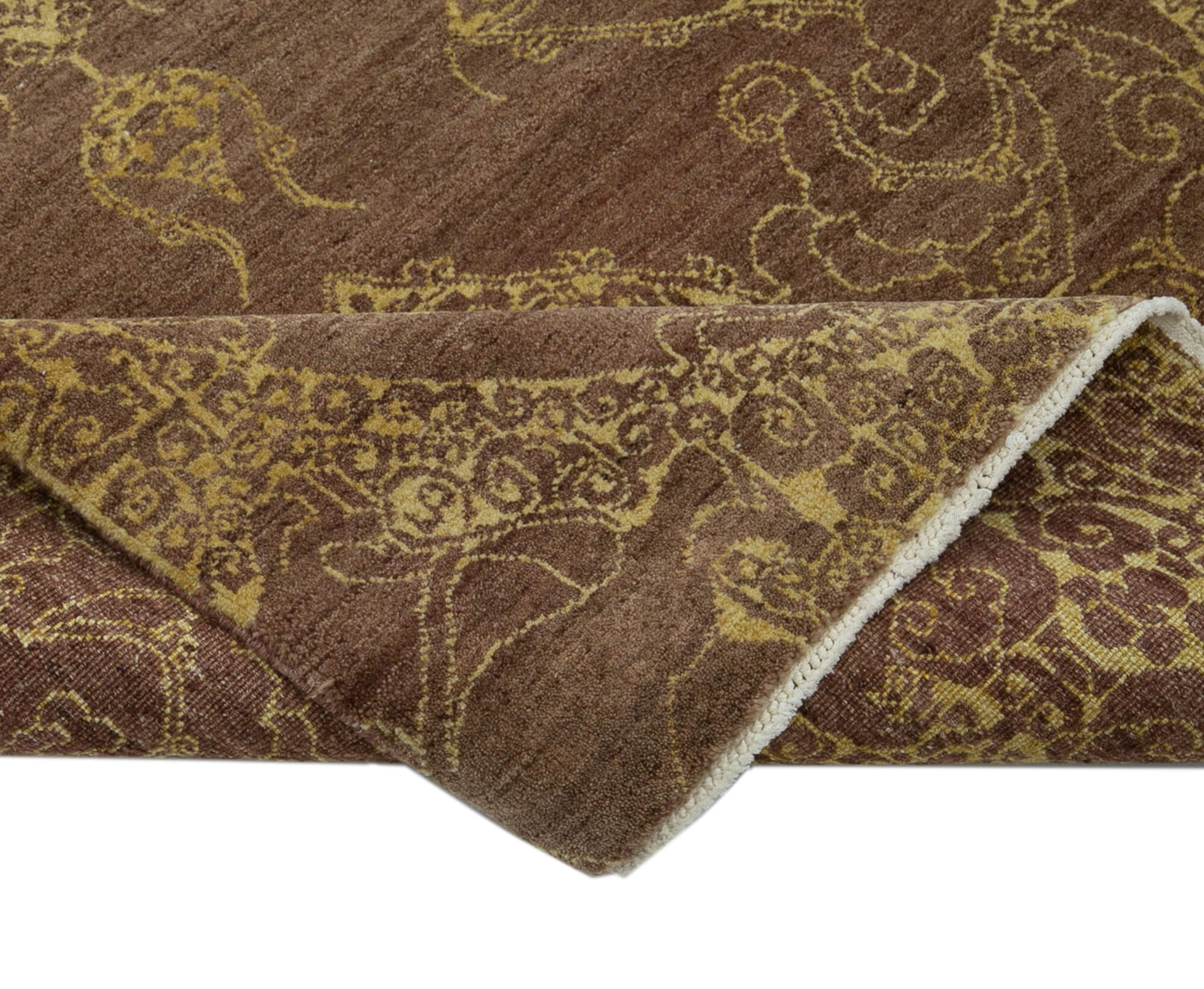 Handmade Wool Area Rug – Tebriz Classic Brown Cotton Wool Runner 2'11"x11'11"
