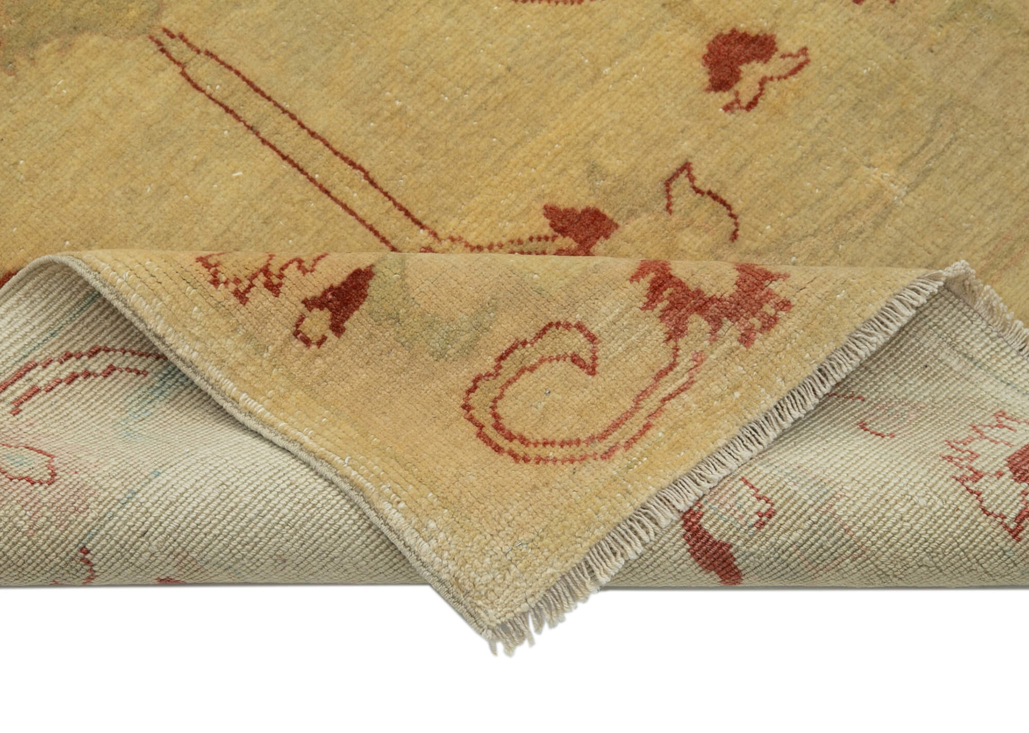 Handmade Wool Area Rug – Tebriz Yellow Classic Cotton Rug 3'1''x14'6'' Durable Soft