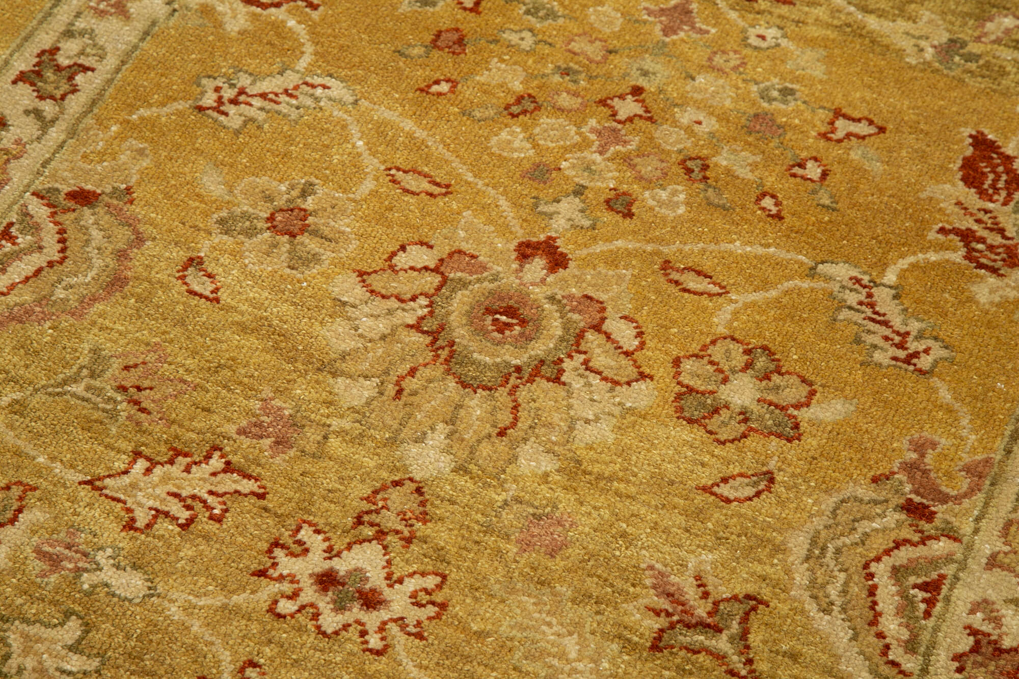 Handmade Wool Area Rug – Tebriz Classic Yellow Cotton Wool 2'10''x11'3''