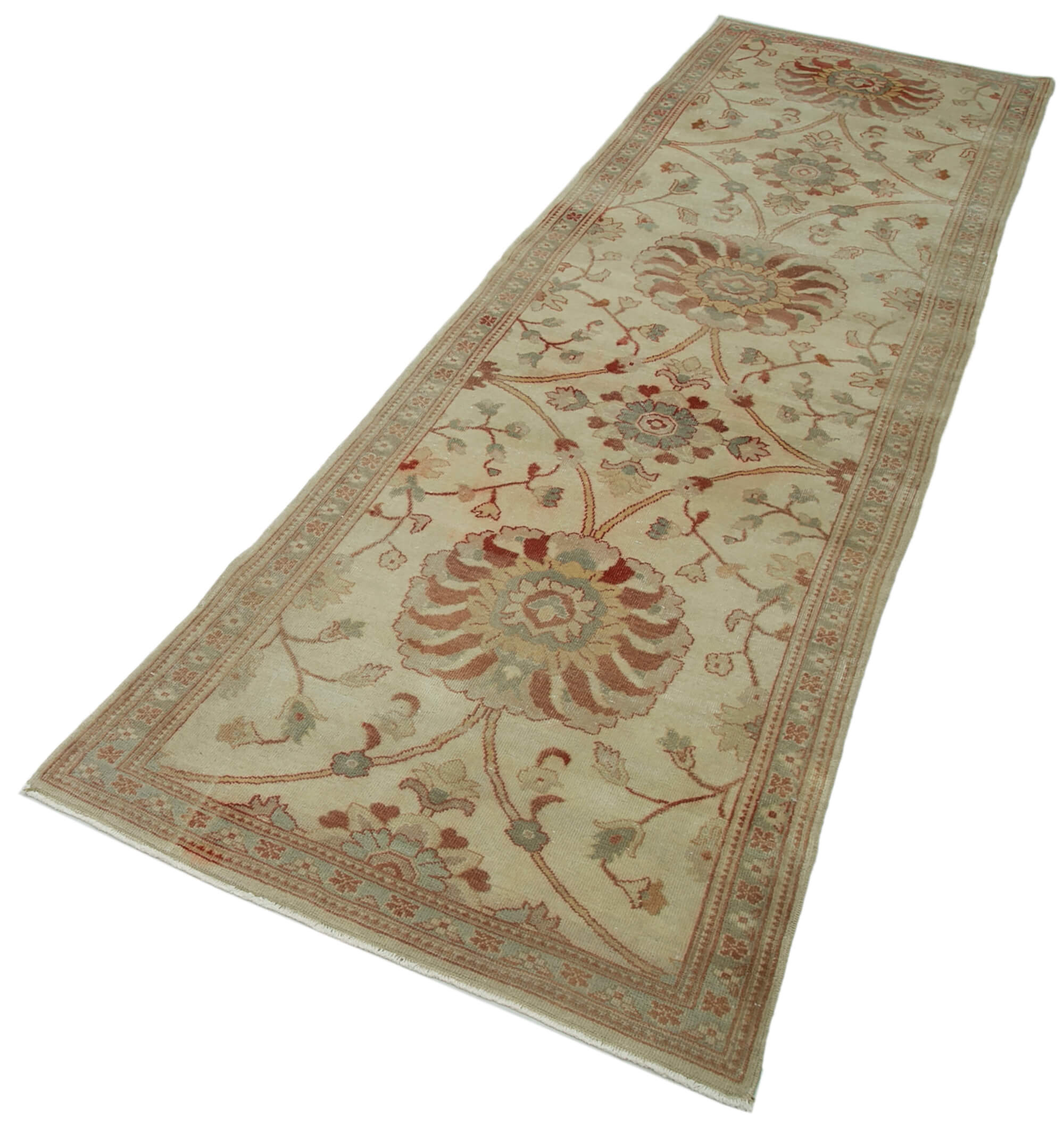 Handmade Wool Area Rug – Tebriz Classic Beige Vintage Cotton Rug 2'11''x10'4''