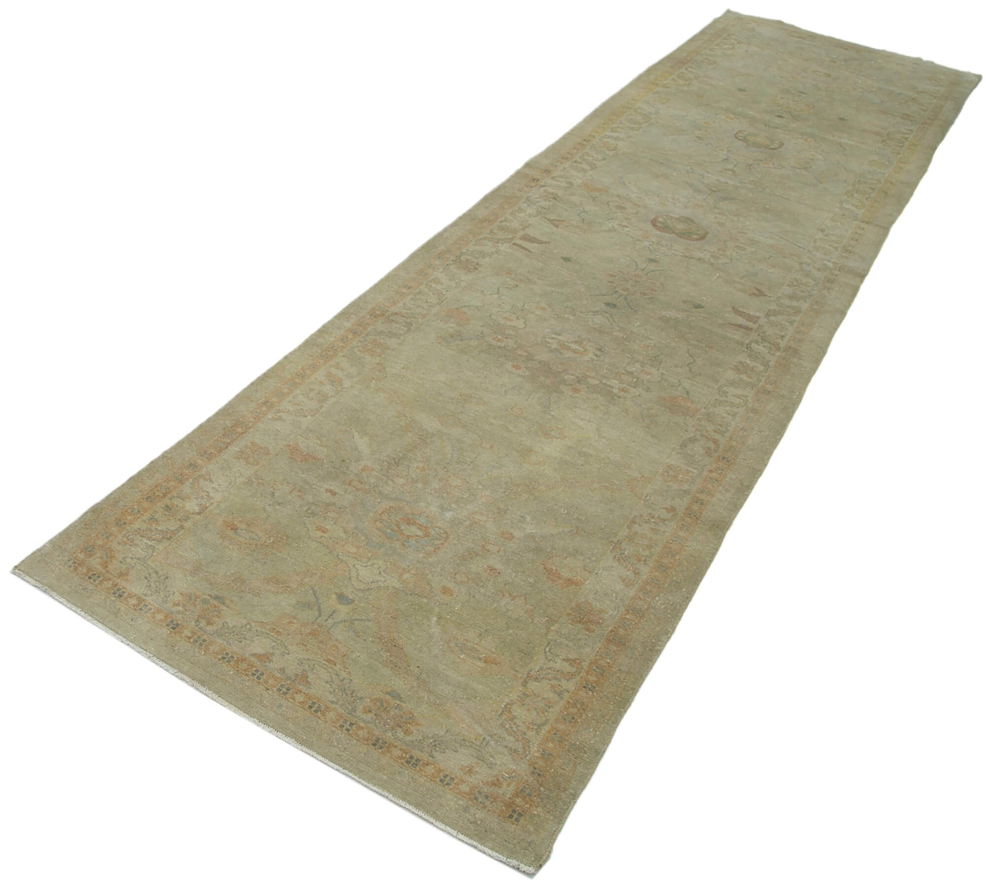 Handmade Wool Area Rug – Classic Cotton Rug Beige 2'11''x11'5'' Turkish Carpet