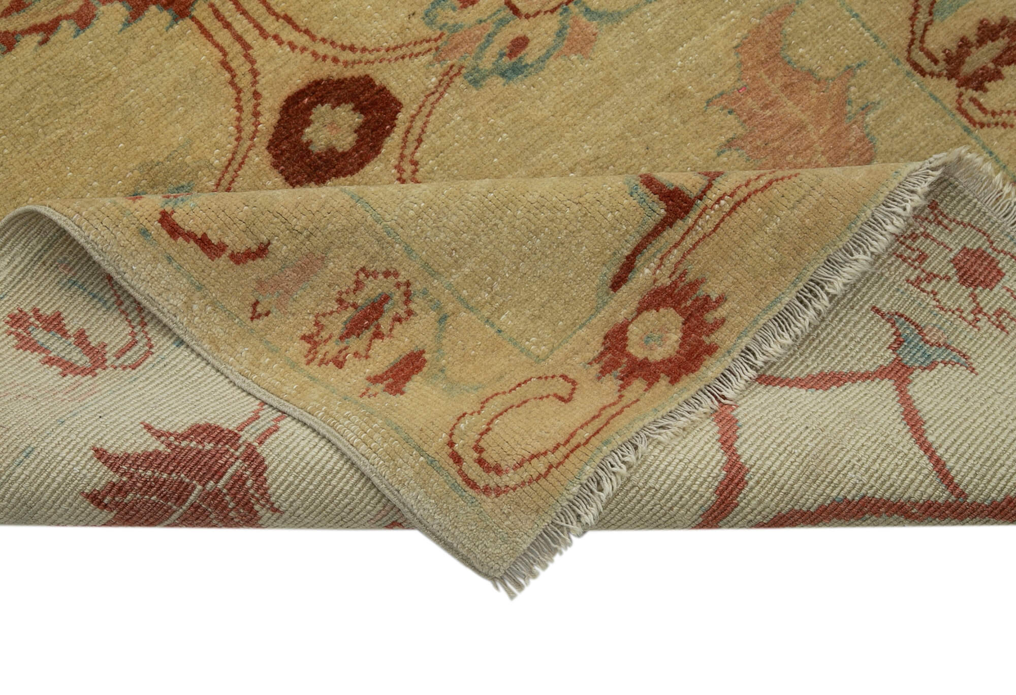 Handmade Wool Area Rug – Tebriz Classic Yellow Cotton Wool Carpet 3'2''x14'0''