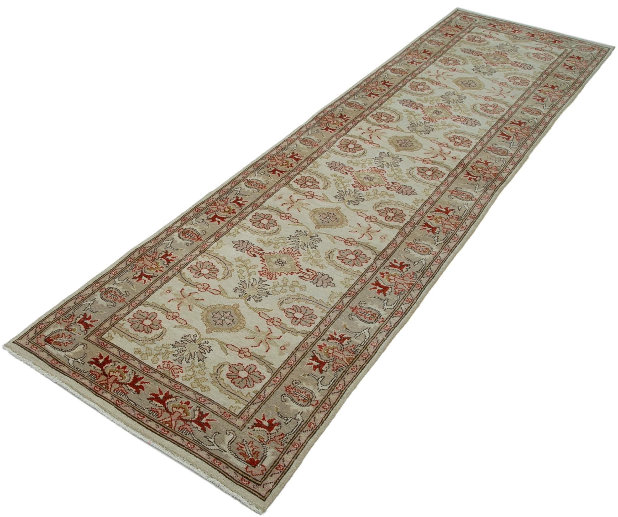 Handmade Wool Area Rug - Tebriz Classic Beige Cotton Wool Rug 2'6''x9'9''