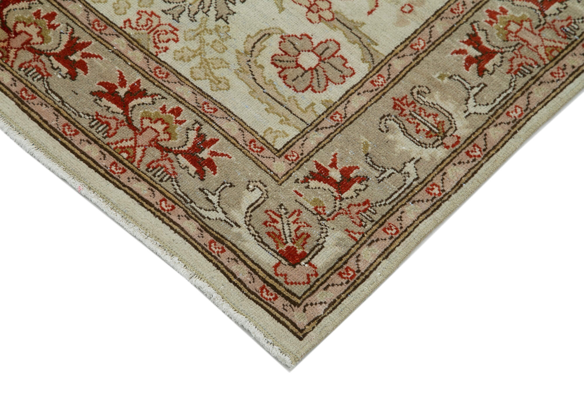 Handmade Wool Area Rug - Tebriz Classic Beige Cotton Wool Rug 2'6''x9'9''