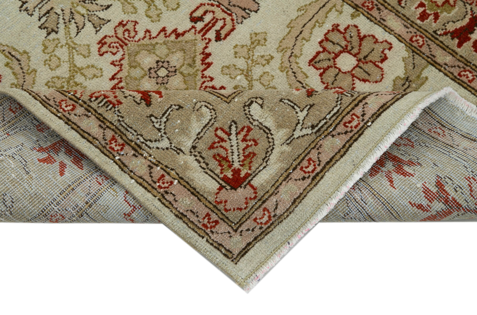 Handmade Wool Area Rug - Tebriz Classic Beige Cotton Wool Rug 2'6''x9'9''