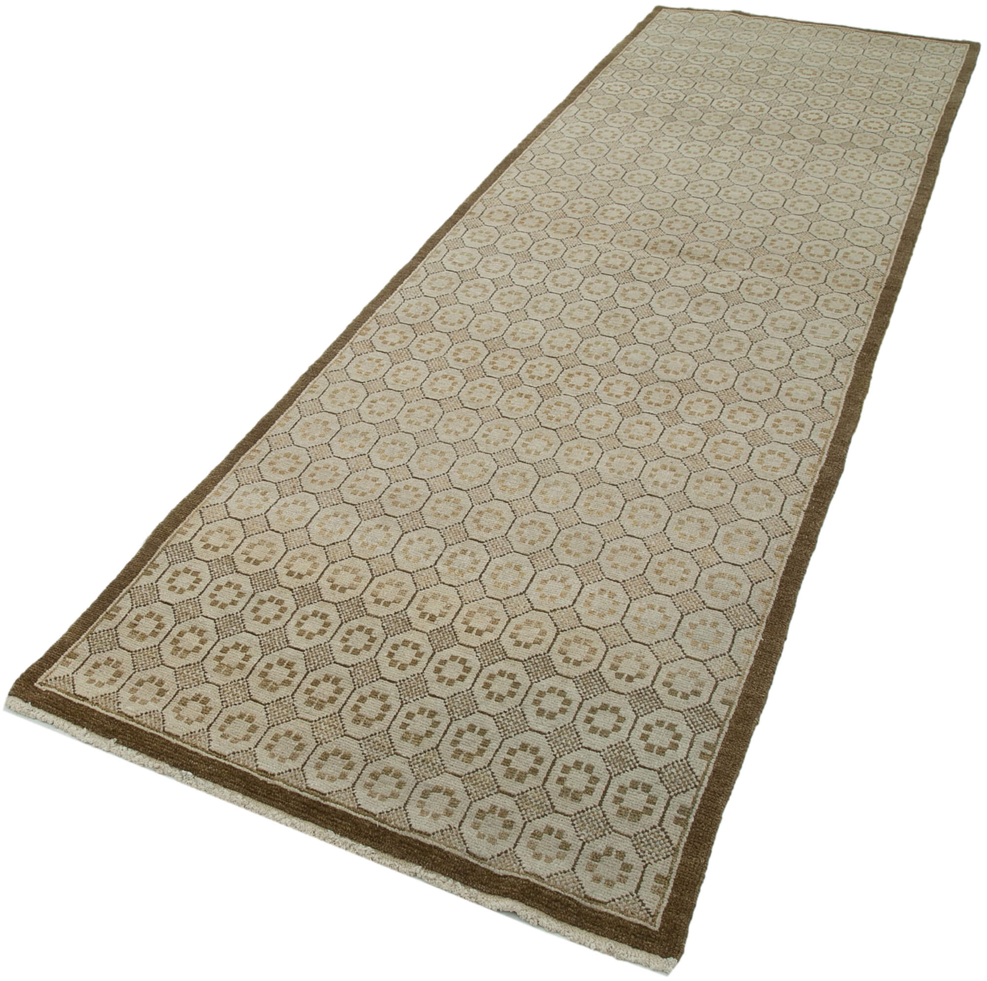 Handmade Wool Area Rug – Classic Beige Vintage Turkish Carpet 3'2''x10'2'' Runner