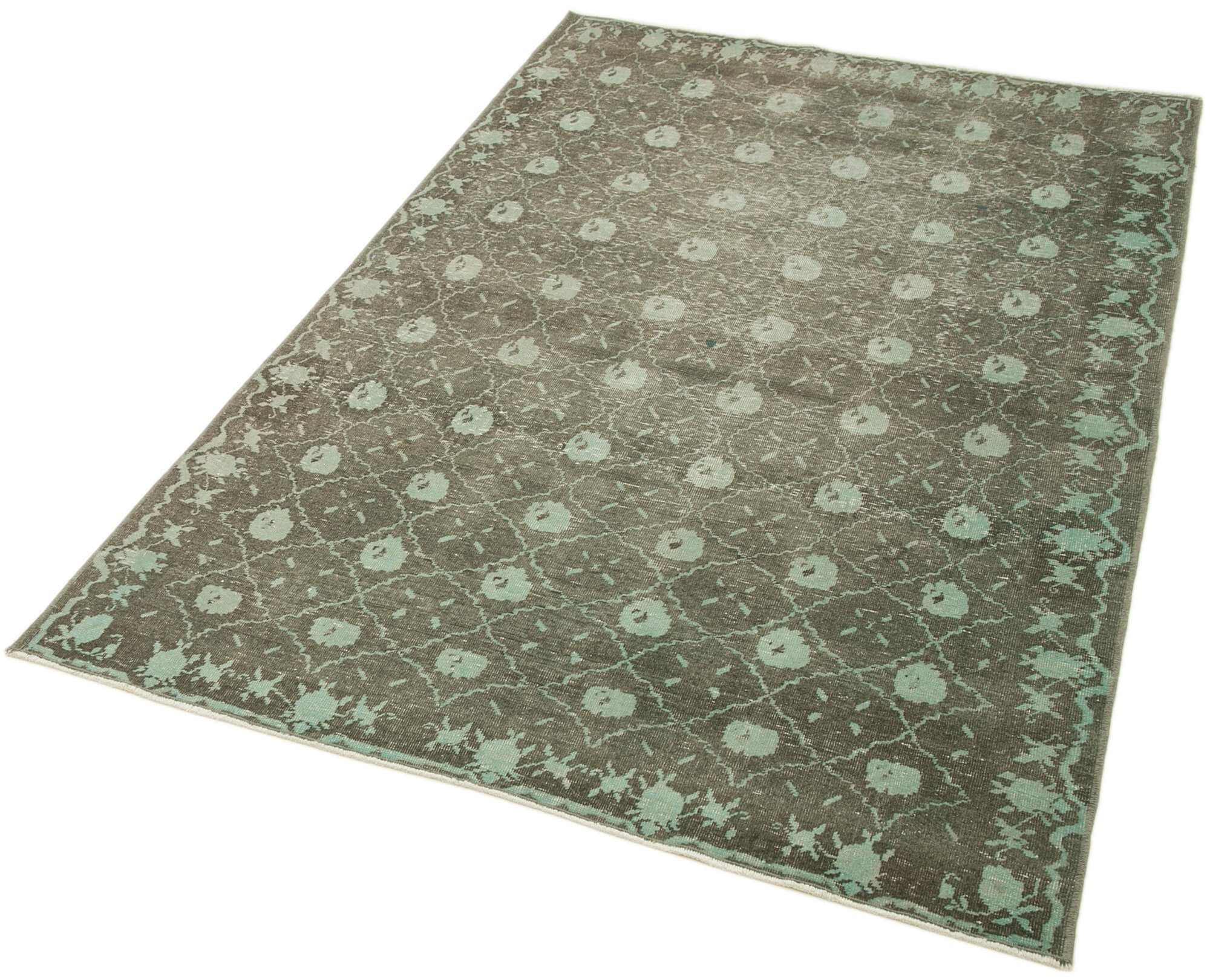 Handmade Cotton Wool Rug - Classic Green Vintage Turkish Carpet 3'9" x 5'9"